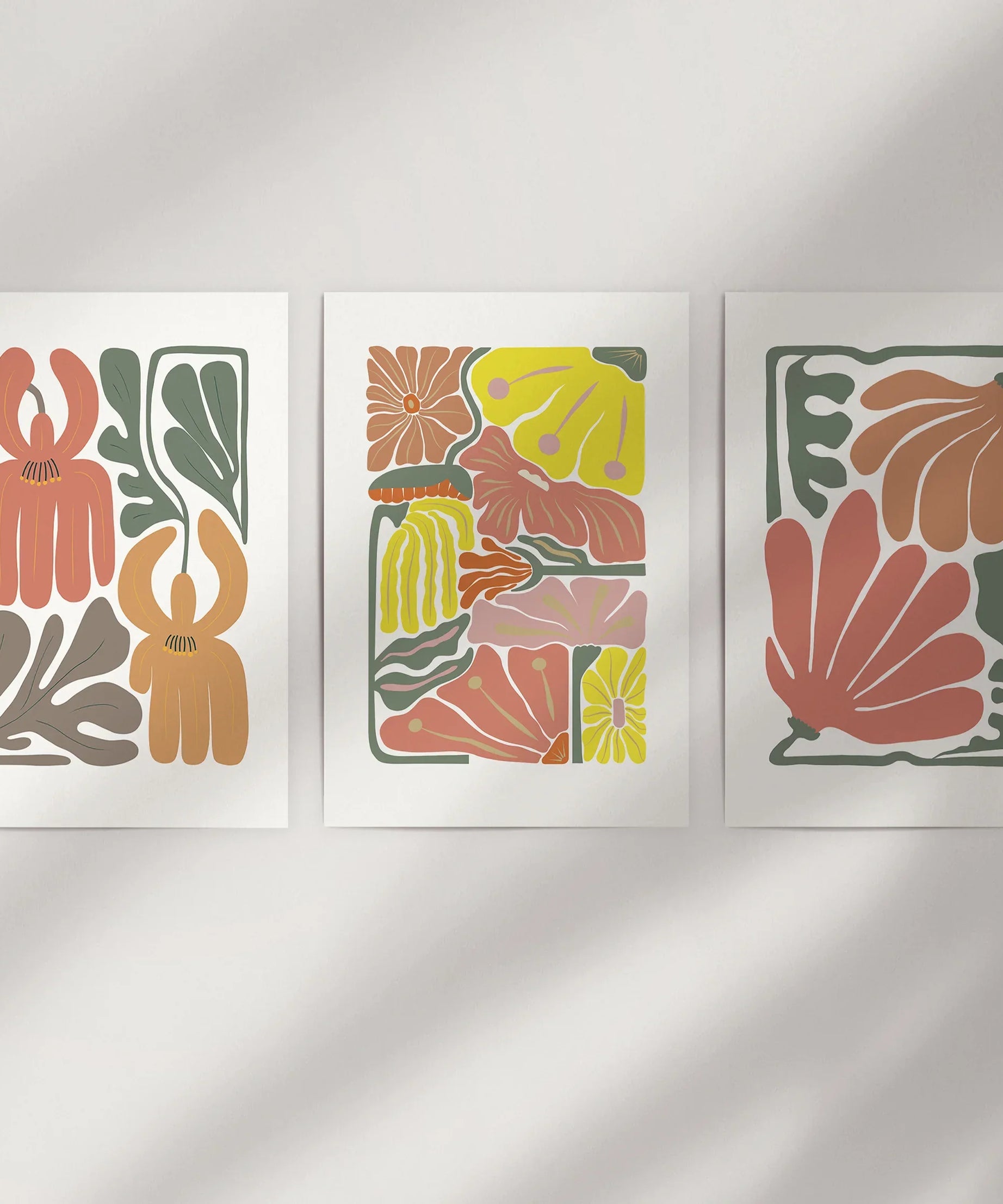 Boho Chic Botanical Decor. Set of 3 Abstract Flowers Prints