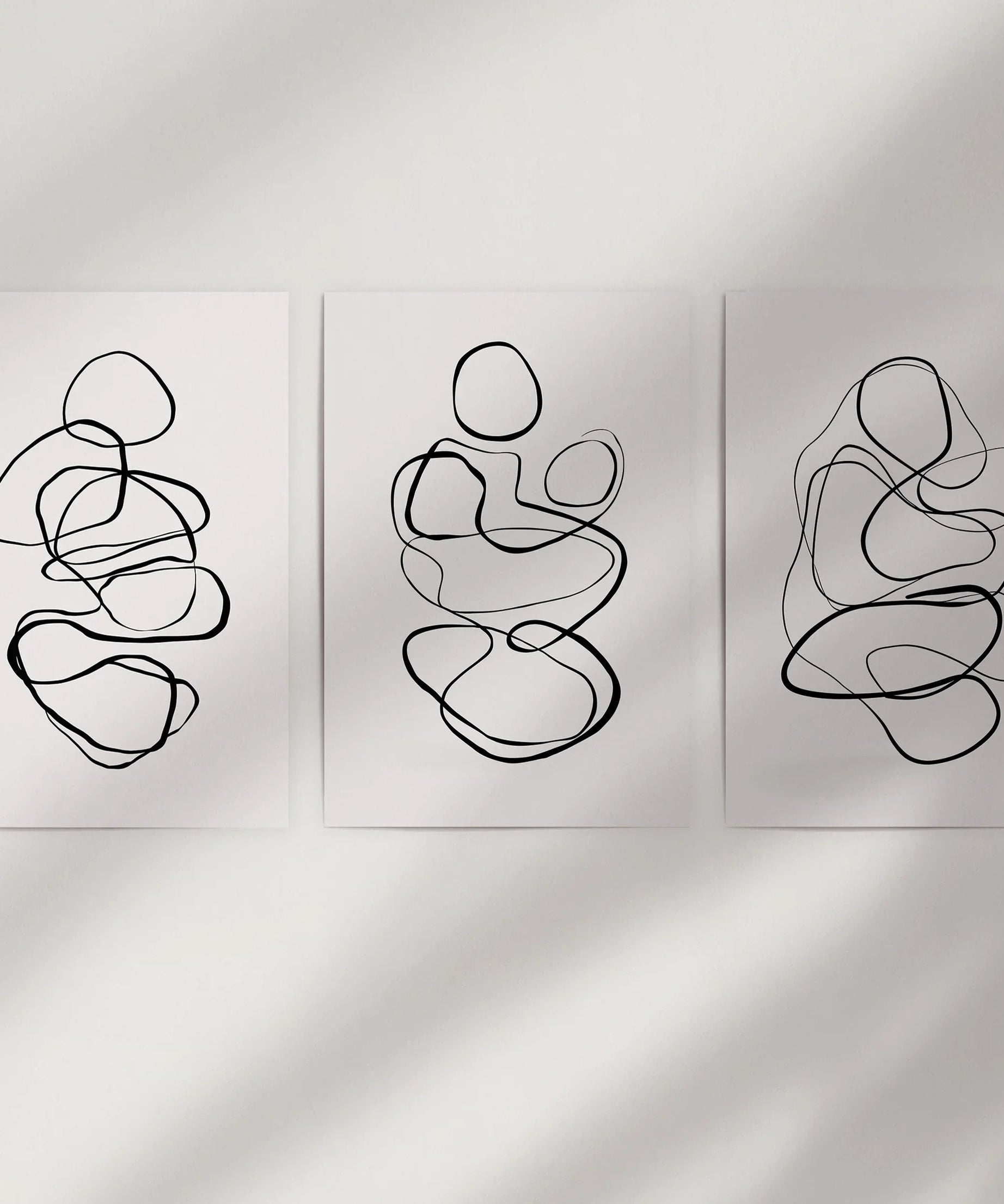 Abstract Line Art Wall Art Set of 3. Minimalist Figure Drawings