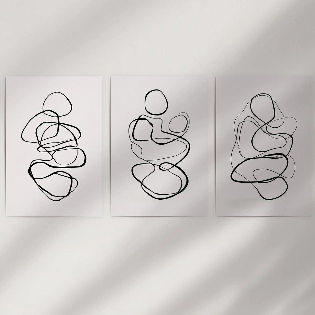 Abstract Line Art Wall Art Set of 3. Minimalist Figure Drawings