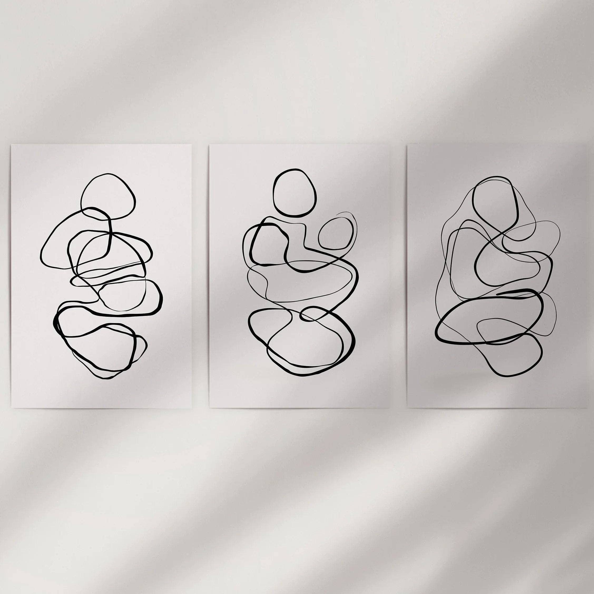Abstract Line Art Wall Art Set of 3. Minimalist Figure Drawings