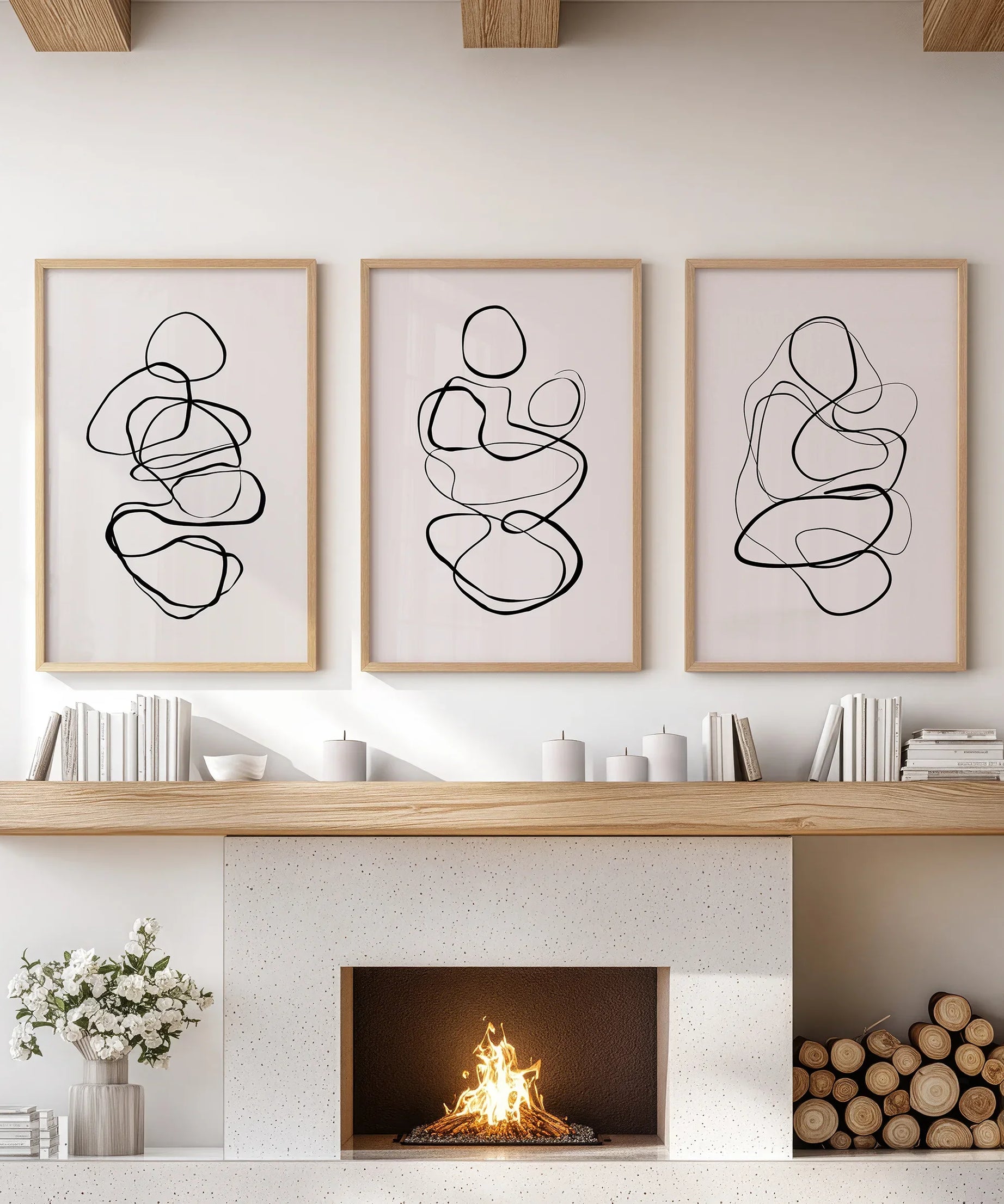 Abstract Line Art Wall Art Set of 3. Minimalist Figure Drawings