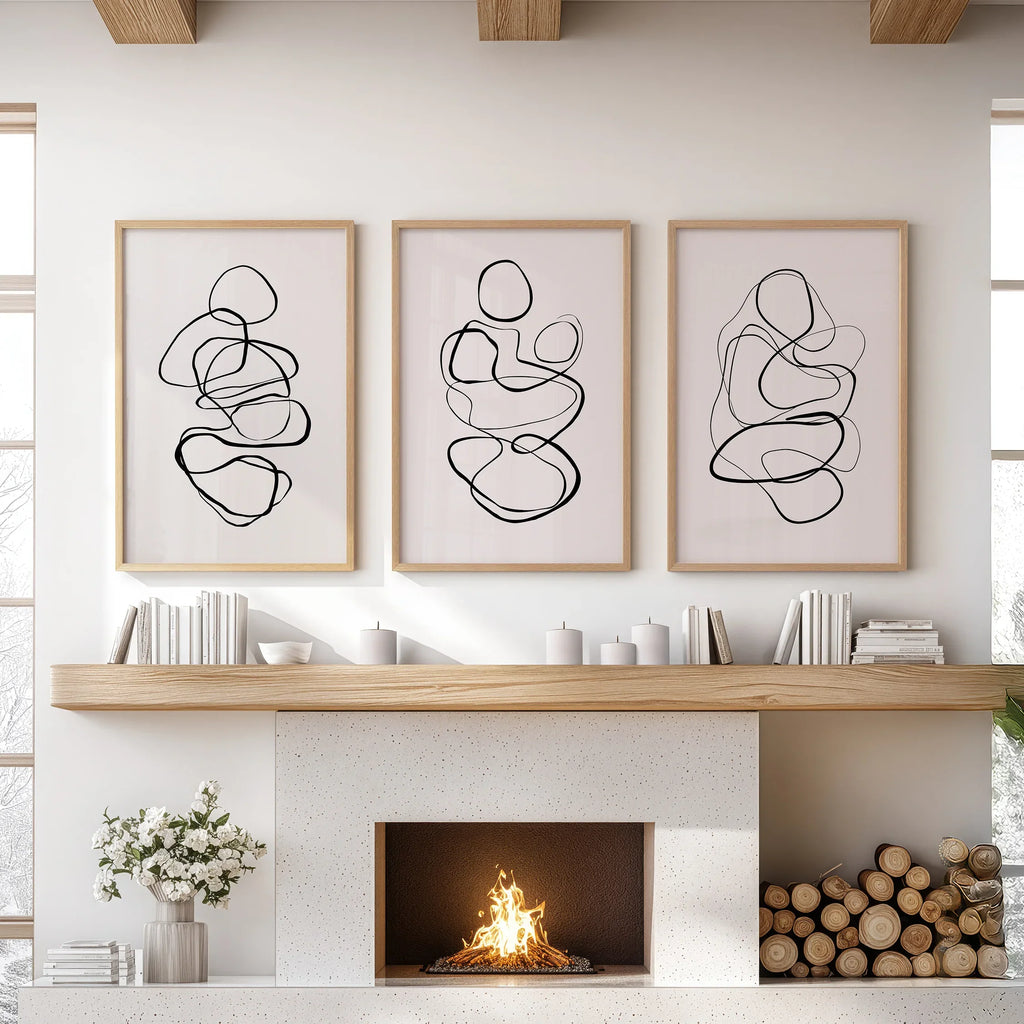 Abstract Line Art Wall Art Set of 3. Minimalist Figure Drawings