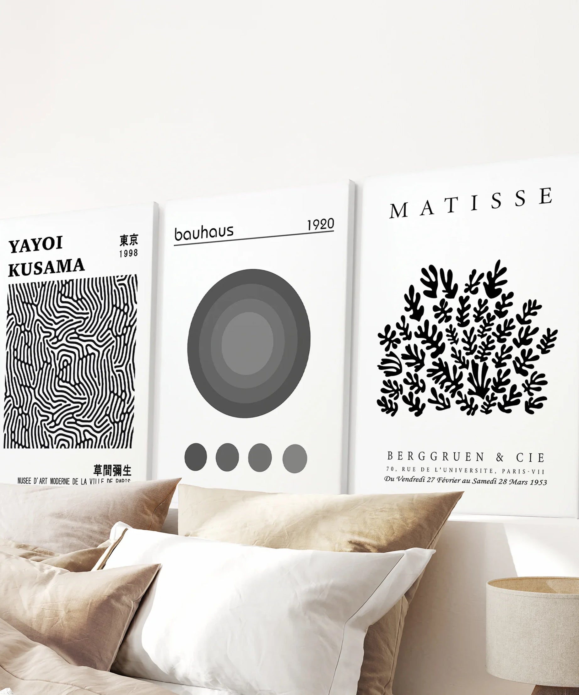Black White Kusama, Matisse, Bauhaus Posters. Art Set of 3