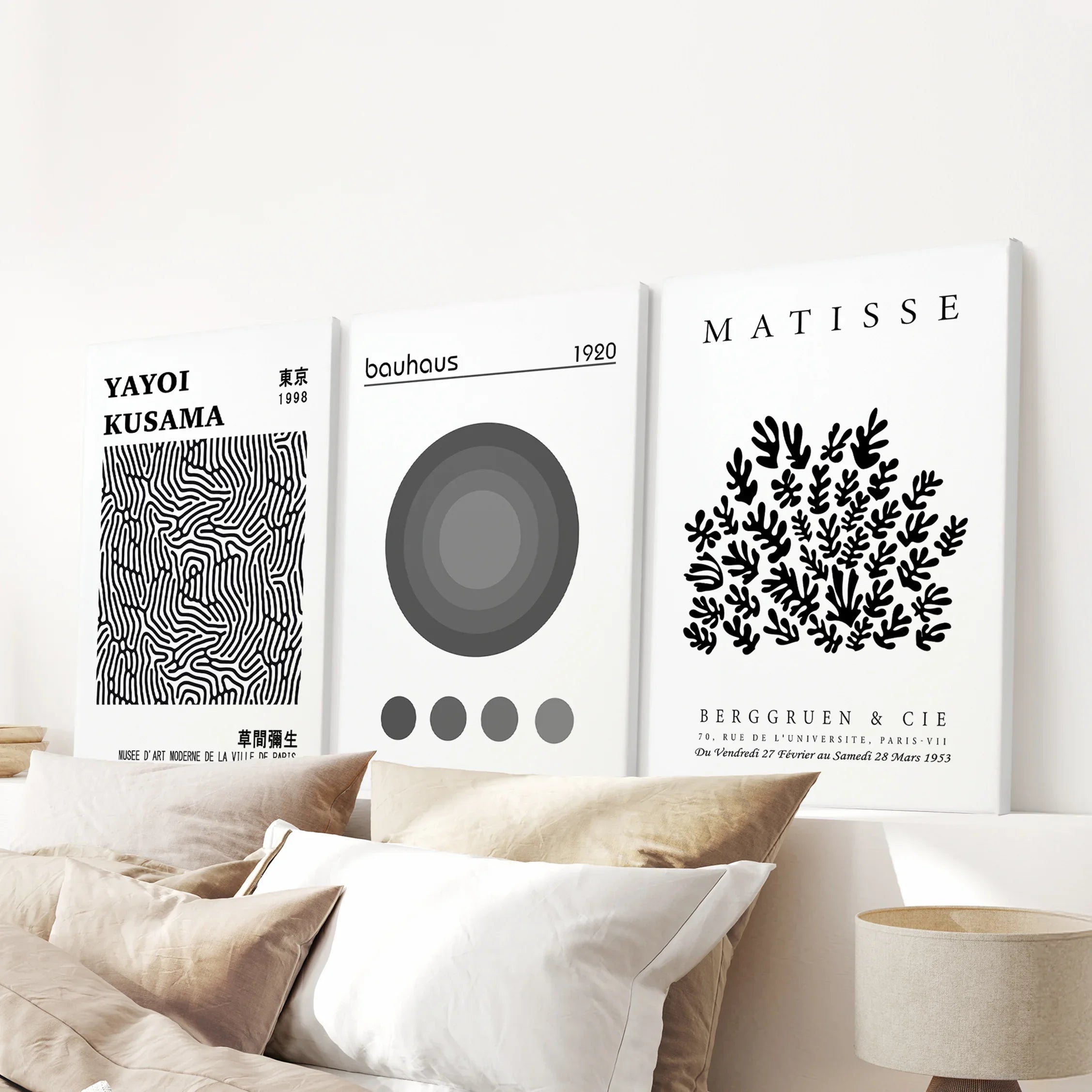 Black White Kusama, Matisse, Bauhaus Posters. Art Set of 3