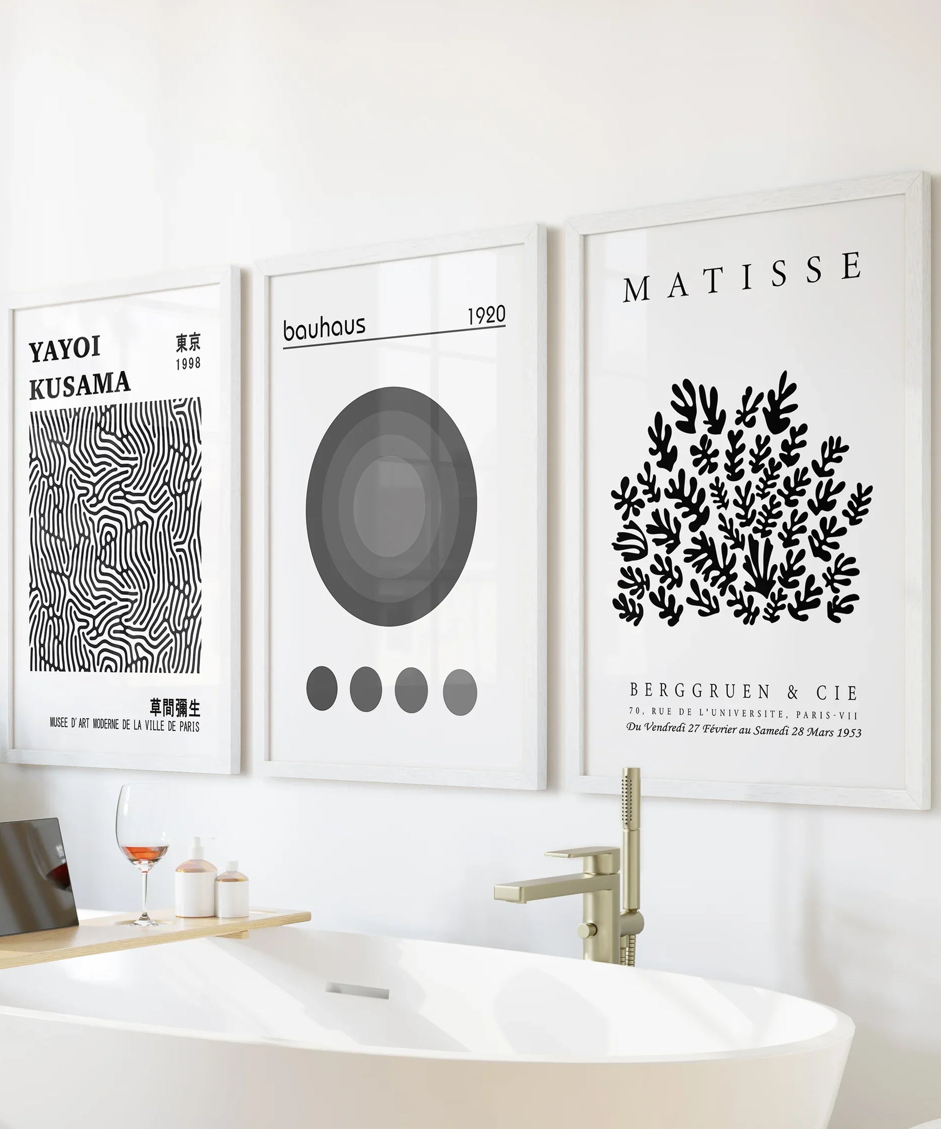 Black White Kusama, Matisse, Bauhaus Posters. Art Set of 3