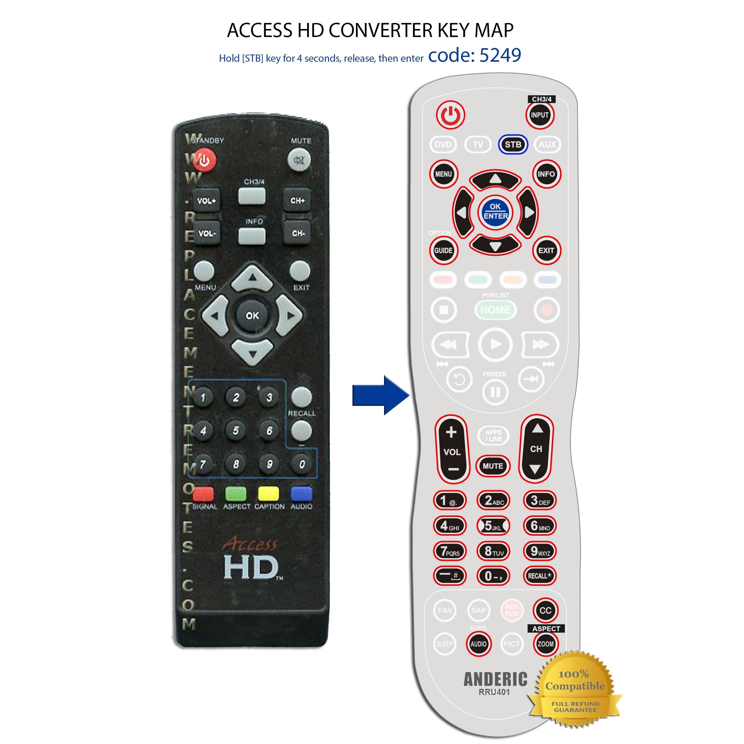Access HD ACC001 Digital TV Tuner Converter Remote Control