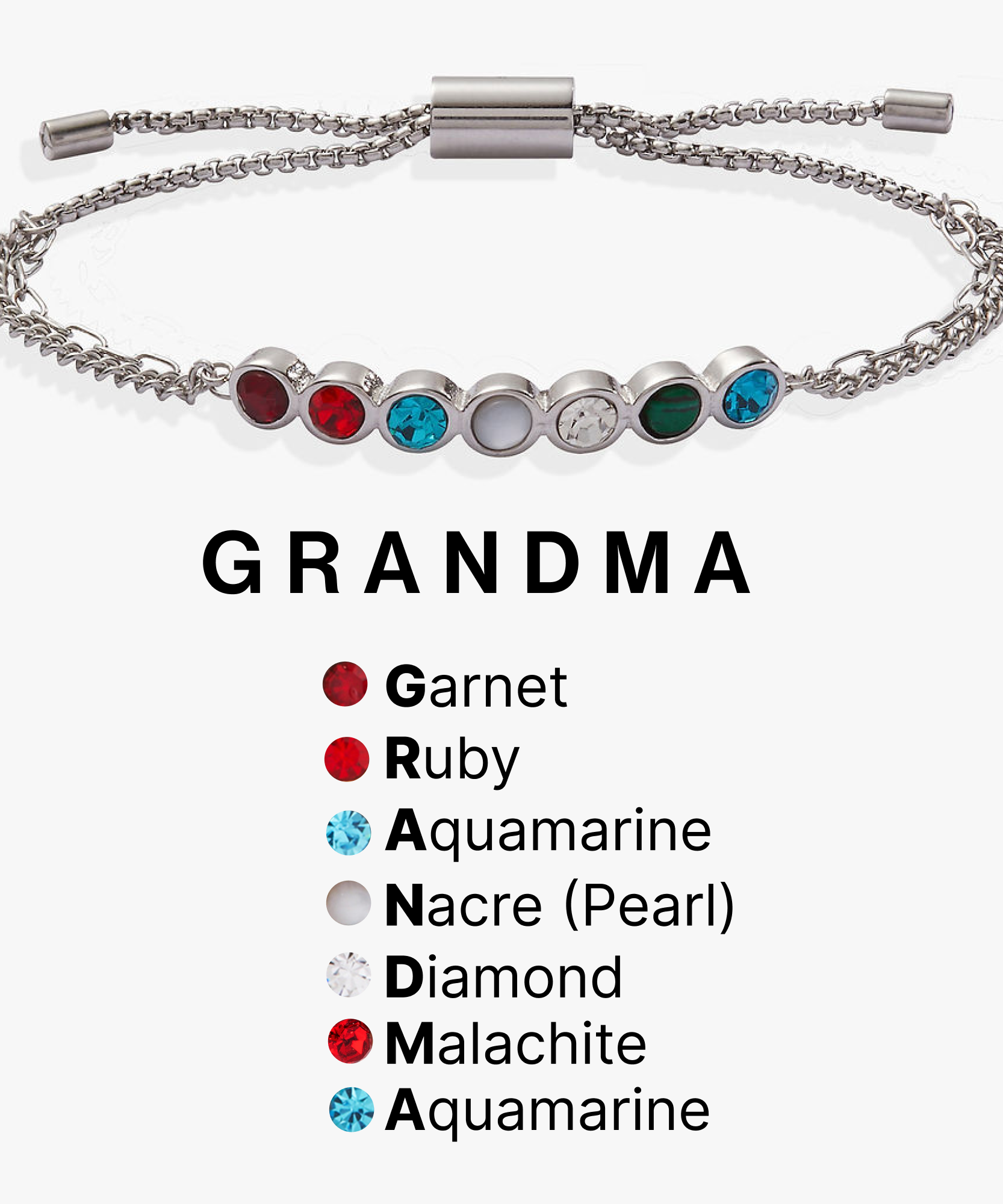 Grandma Hidden Message Acrostic Bolo Bracelet