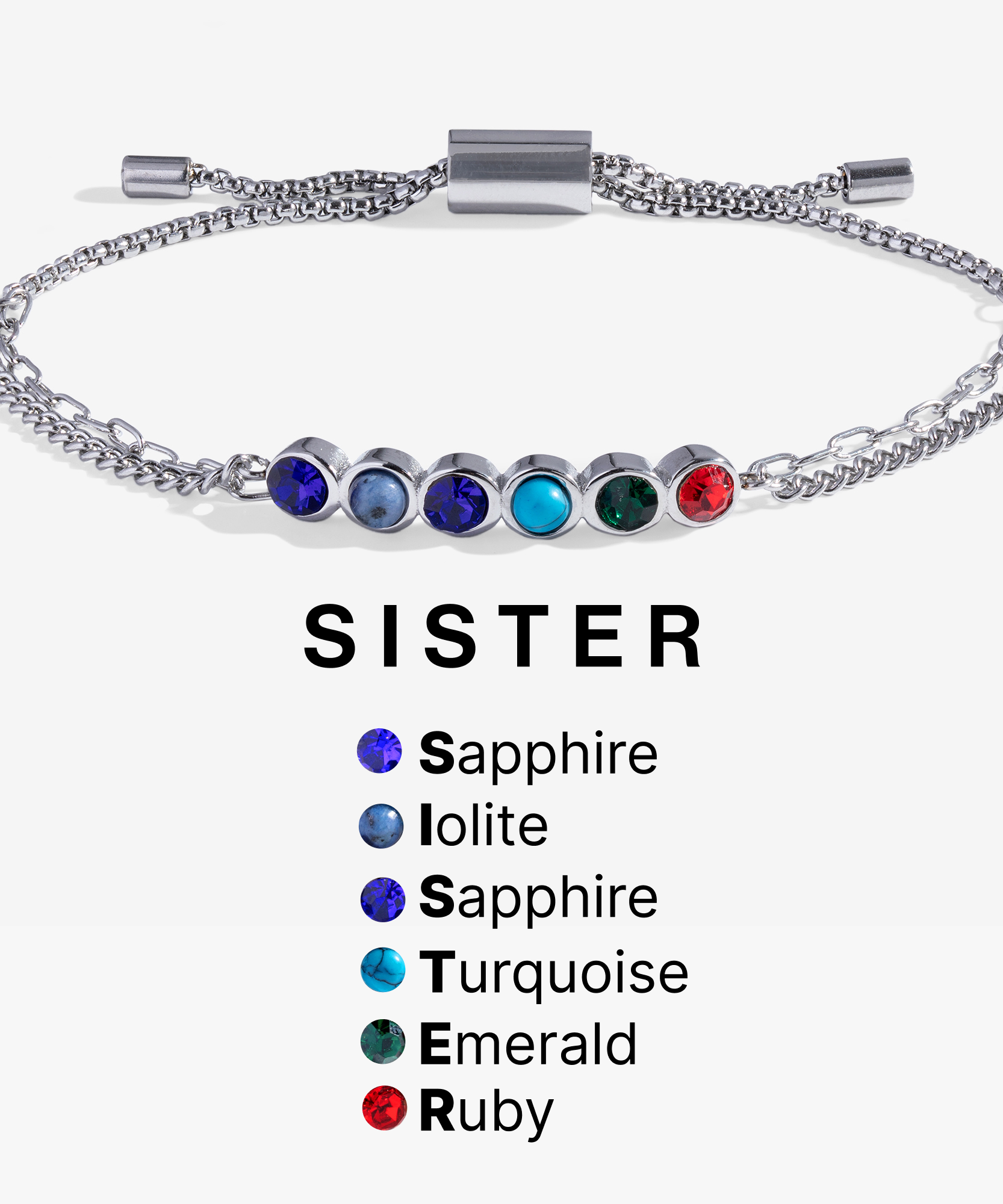 Sister Hidden Message Acrostic Bolo Bracelet