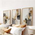Neutral Abstract Wall Art Set of 3. Beige, Gray, Gold Prints