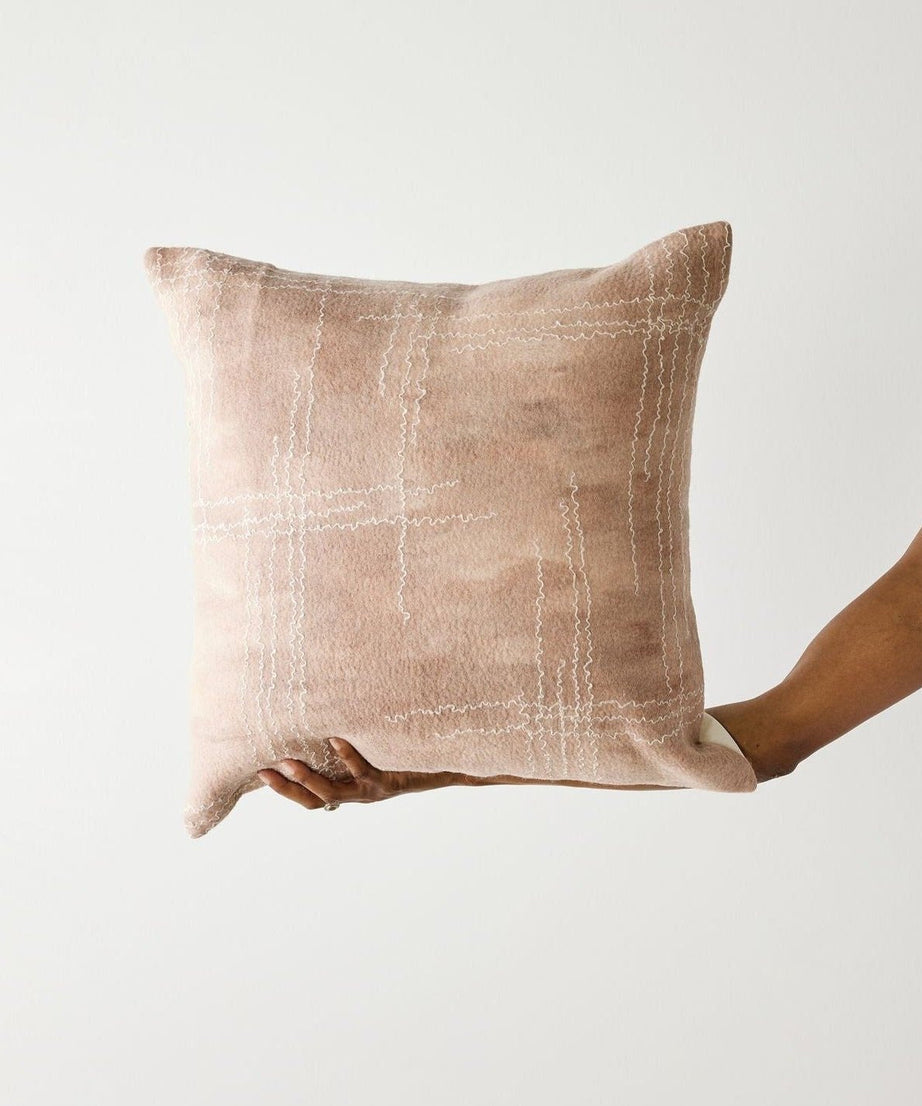 Linear Dusty Rose Hand-Felted Merino Wool Throw Pillow