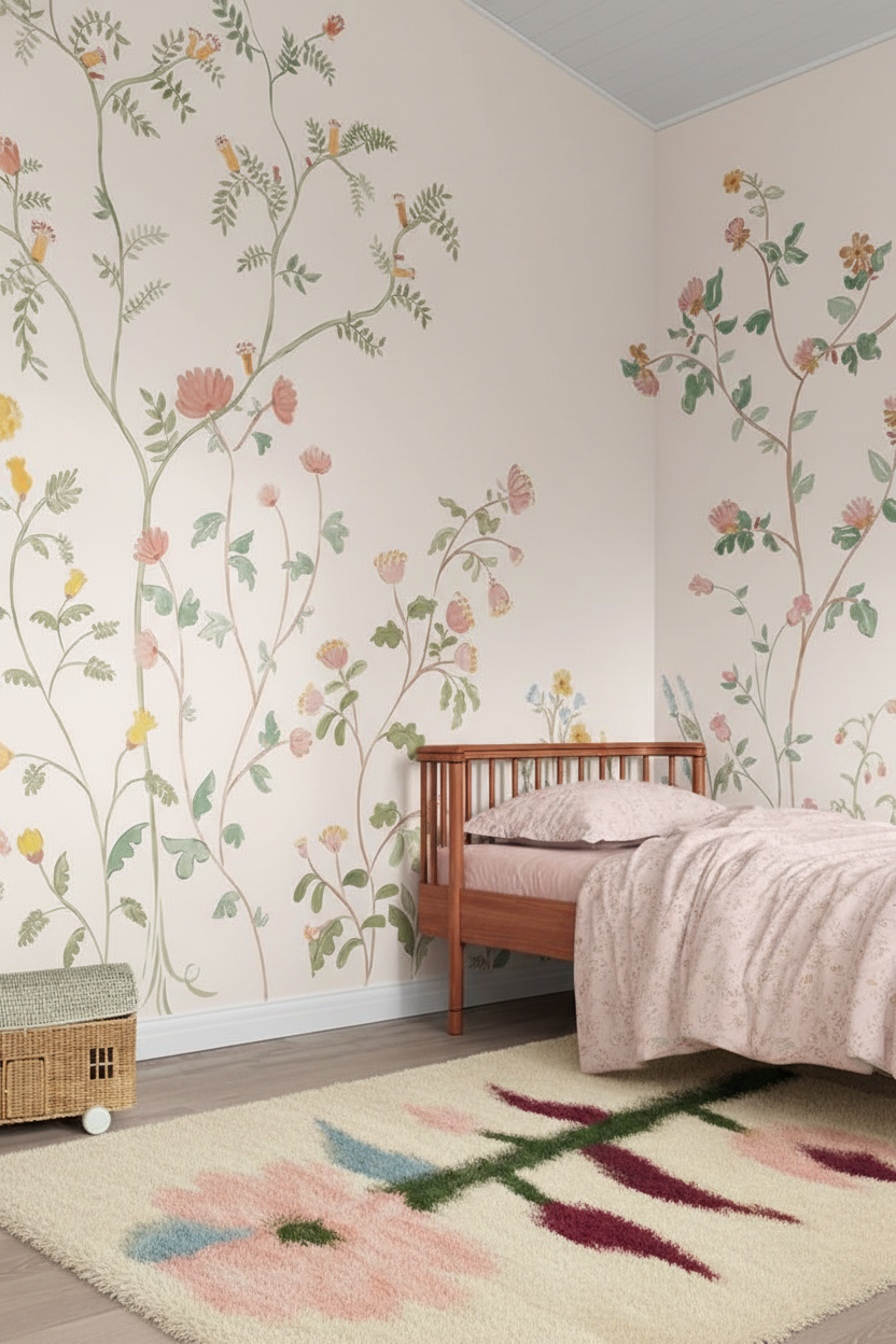 Mehrfarbiger handgewebter Woll-Lizhnyk – Gebürstete Textur mit zartem Blumenmotiv