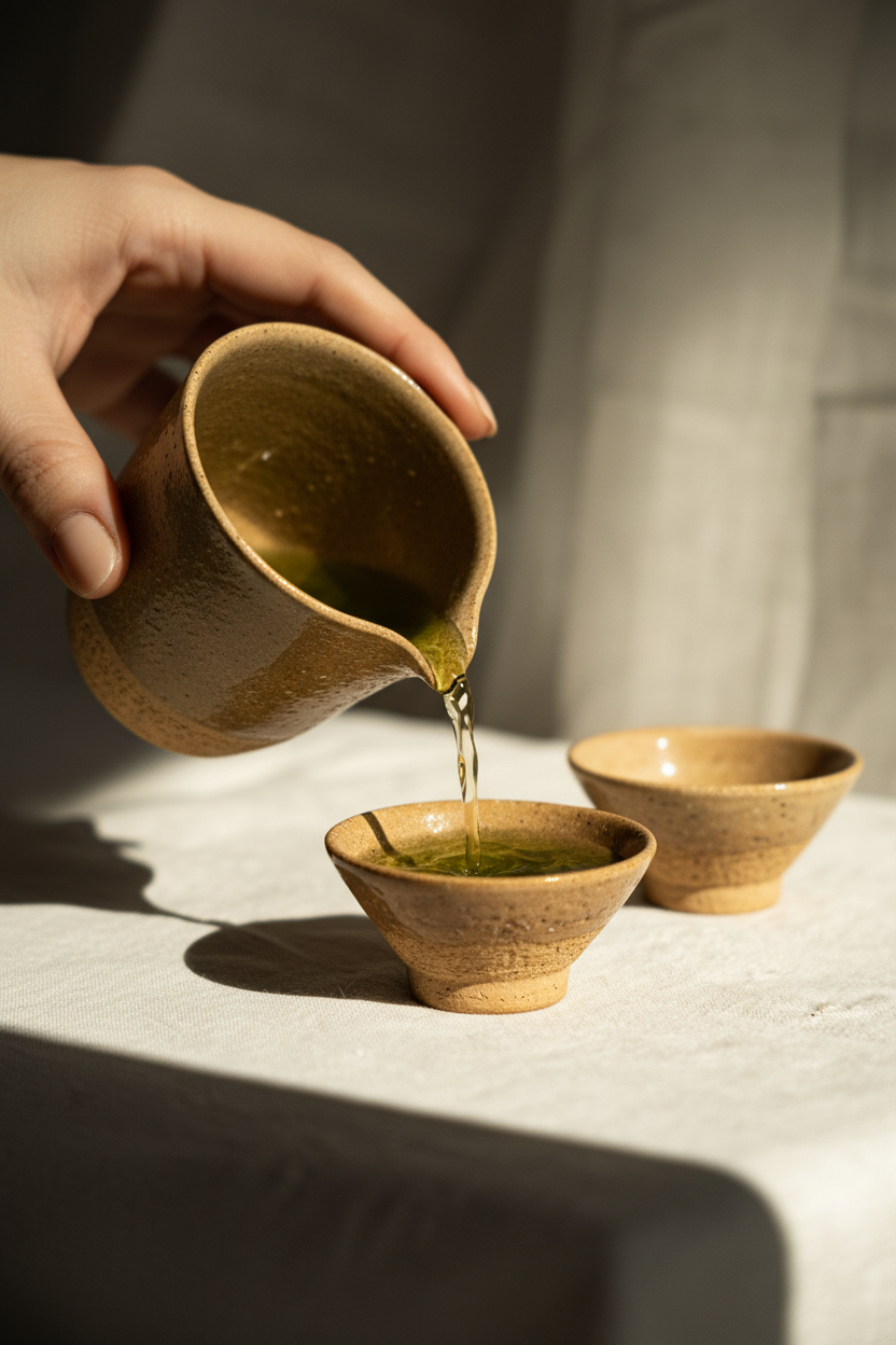 Handmade Stoneware Fair Teacup (Chahai) – Yellow Speckles