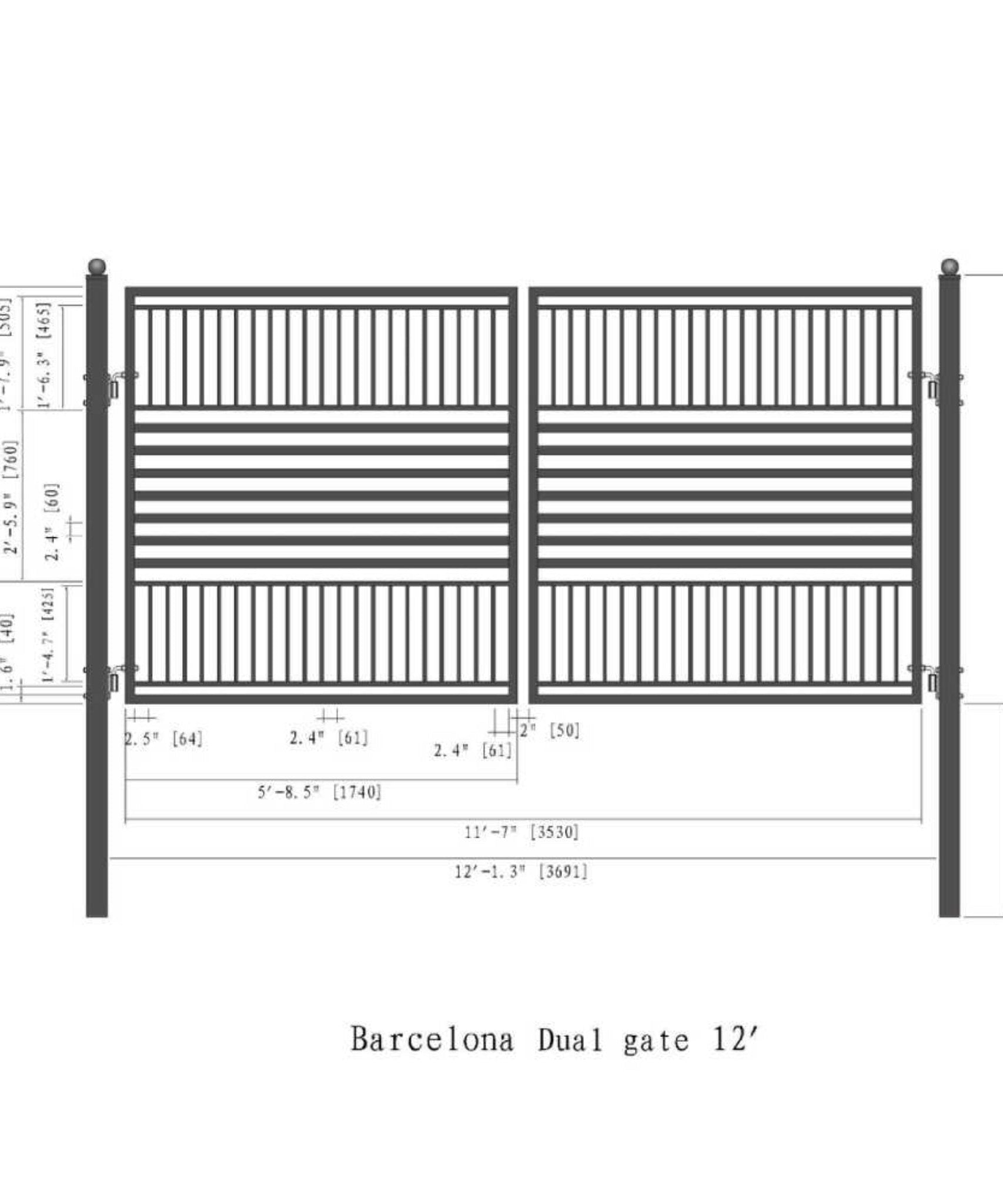 [12-18FT] Heavy-Duty Barcelona-Style Powder-Coated Steel Galvanized Dual Swing Driveway Gate (SAK25978)