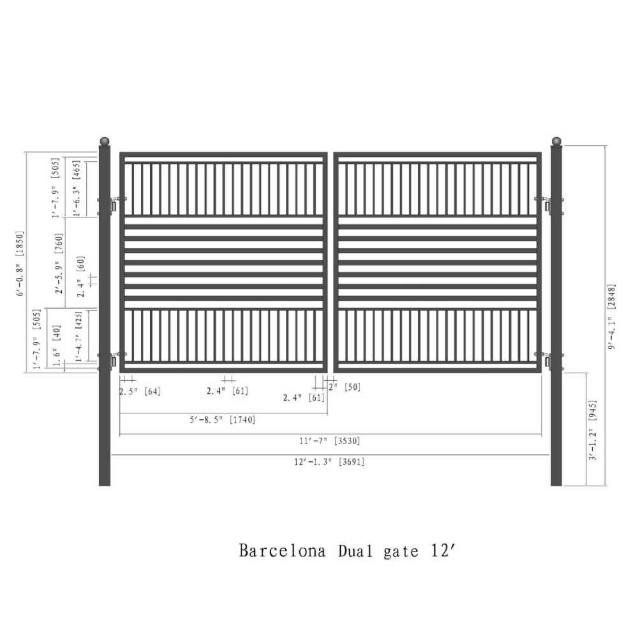 [12-18FT] Heavy-Duty Barcelona-Style Powder-Coated Steel Galvanized Dual Swing Driveway Gate (SAK25978)