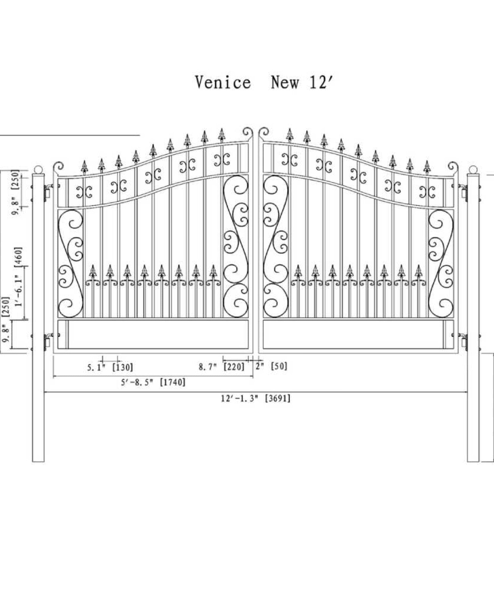 [12-18FT] Heavy-Duty Venice-Style Steel Dual-Swing Driveway Gate (SAK68025)