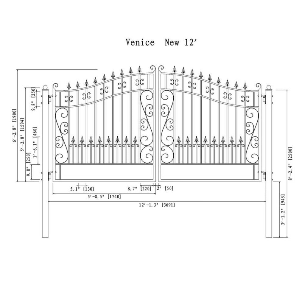 [12-18FT] Heavy-Duty Venice-Style Steel Dual-Swing Driveway Gate (SAK68025)