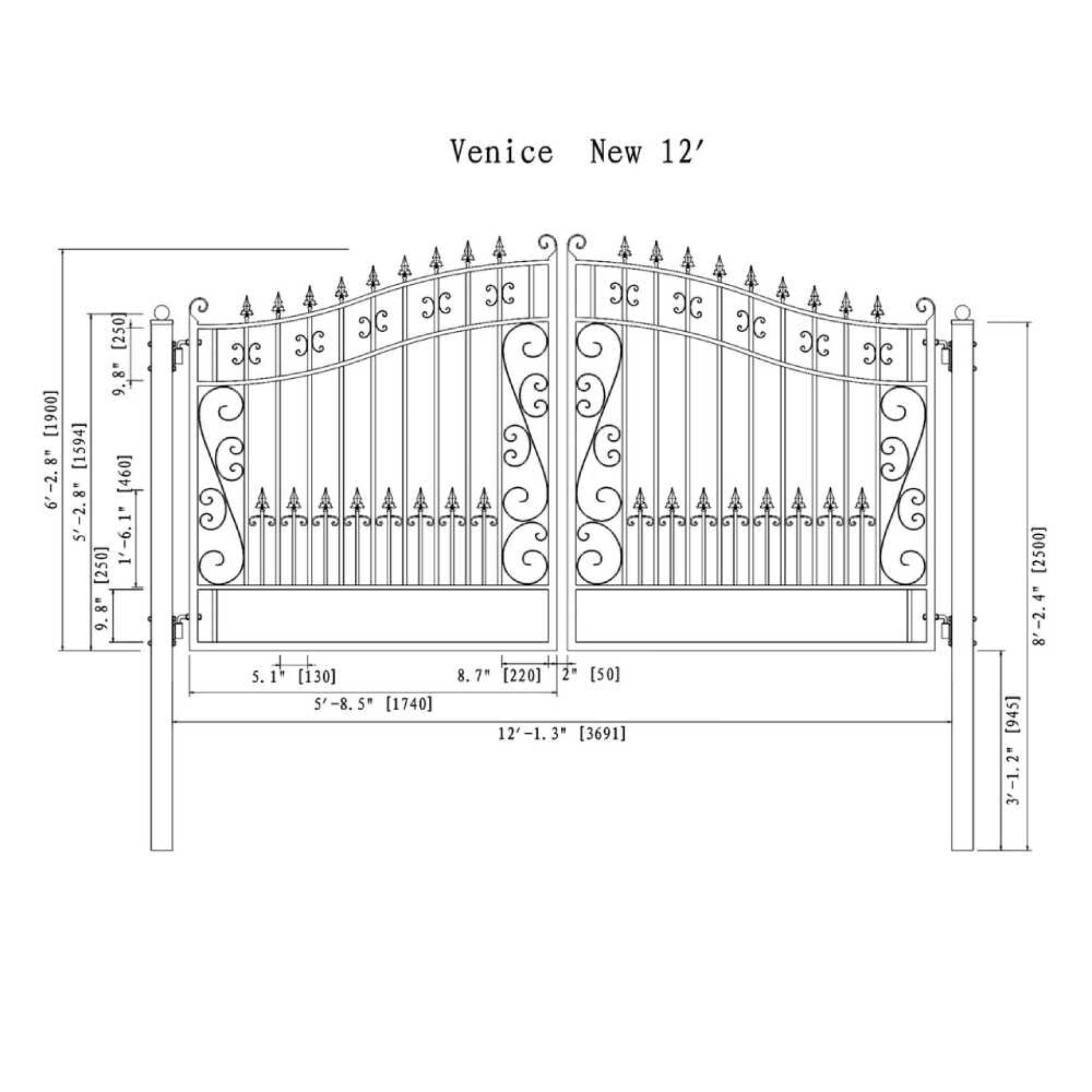 [12-18FT] Heavy-Duty Venice-Style Steel Dual-Swing Driveway Gate (SAK68025)