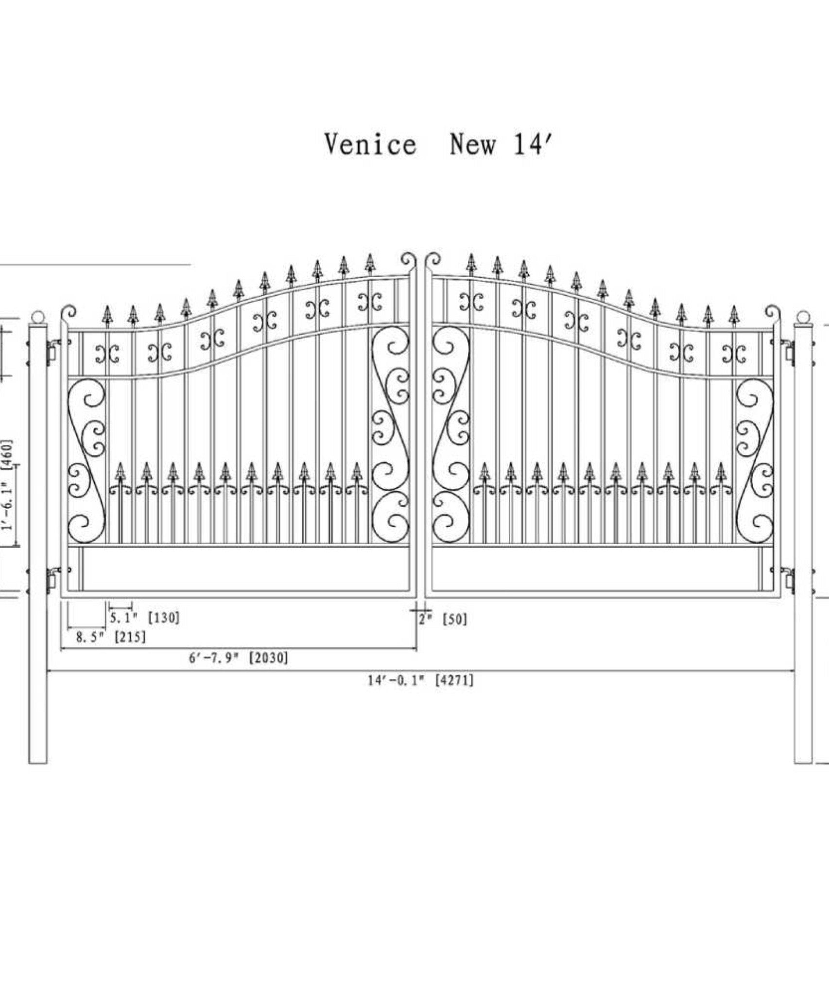 [12-18FT] Heavy-Duty Venice-Style Steel Dual-Swing Driveway Gate (SAK68025)