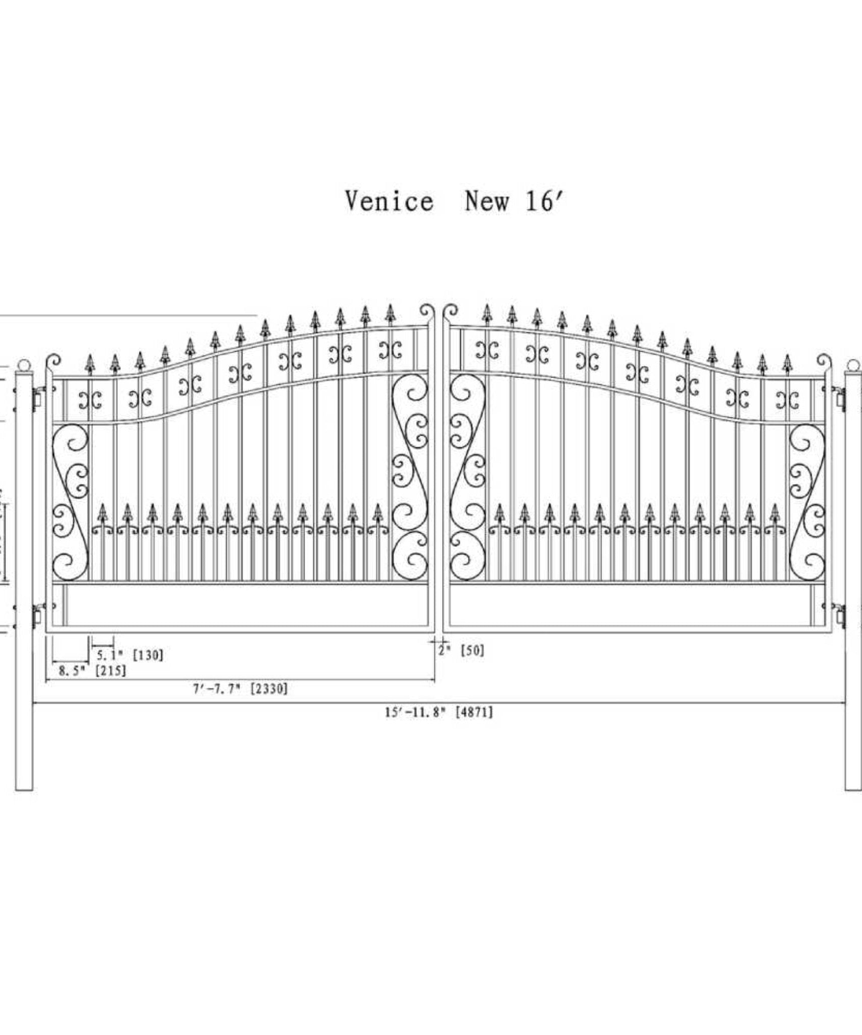 [12-18FT] Heavy-Duty Venice-Style Steel Dual-Swing Driveway Gate (SAK68025)