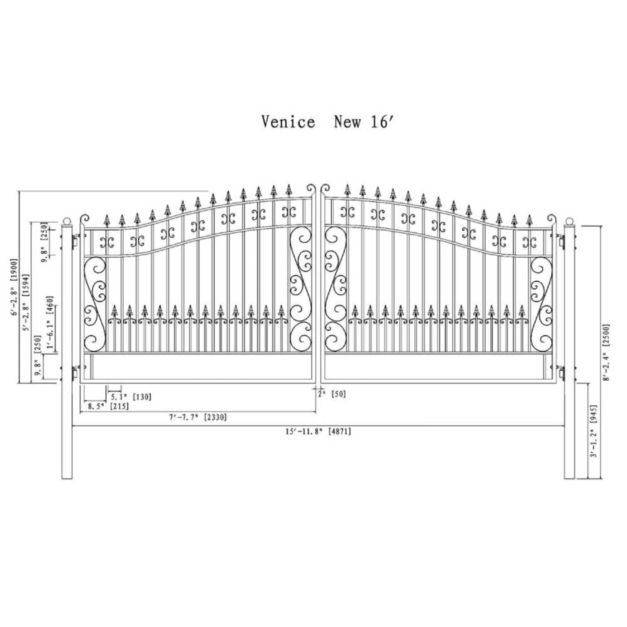 [12-18FT] Heavy-Duty Venice-Style Steel Dual-Swing Driveway Gate (SAK68025)