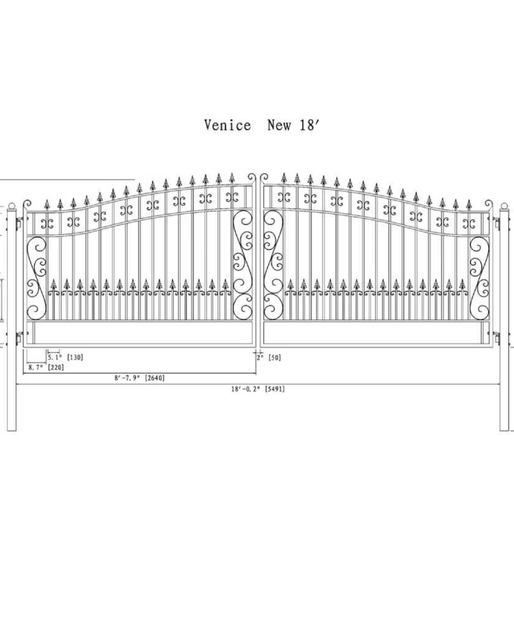 [12-18FT] Heavy-Duty Venice-Style Steel Dual-Swing Driveway Gate (SAK68025)