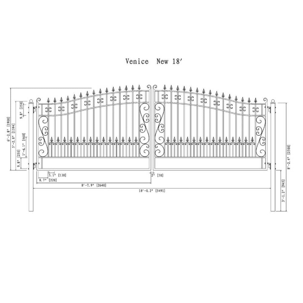 [12-18FT] Heavy-Duty Venice-Style Steel Dual-Swing Driveway Gate (SAK68025)