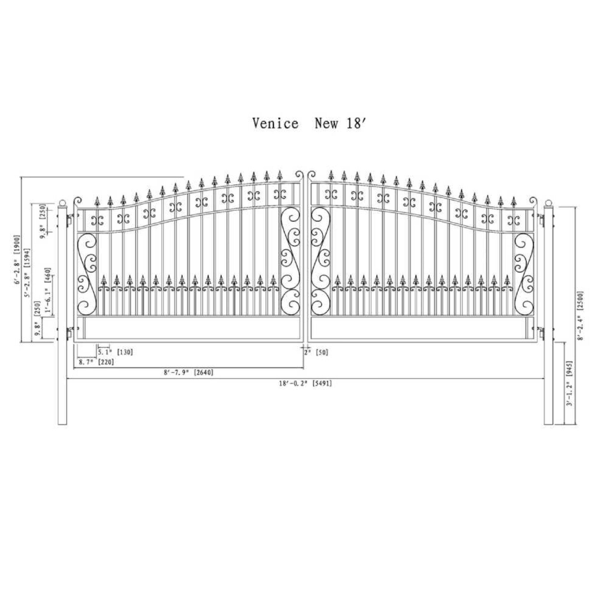 [12-18FT] Heavy-Duty Venice-Style Steel Dual-Swing Driveway Gate (SAK68025)