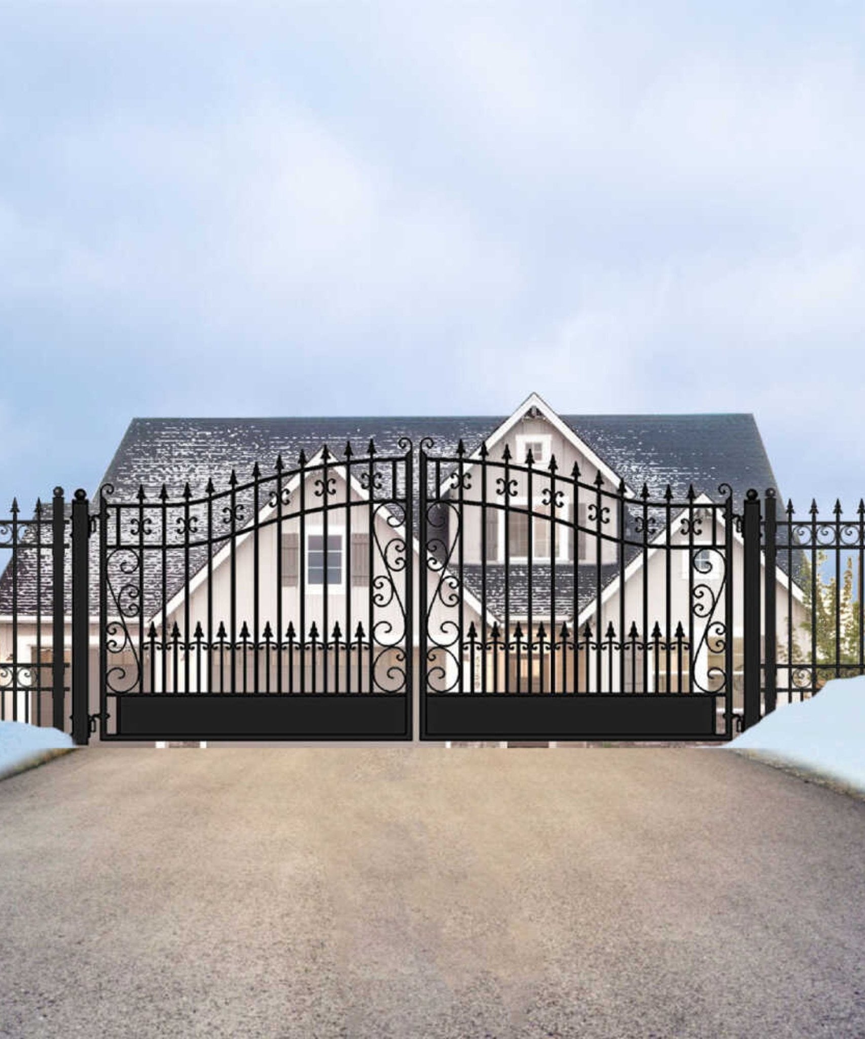 [12-18FT] Heavy-Duty Venice-Style Steel Dual-Swing Driveway Gate (SAK68025)