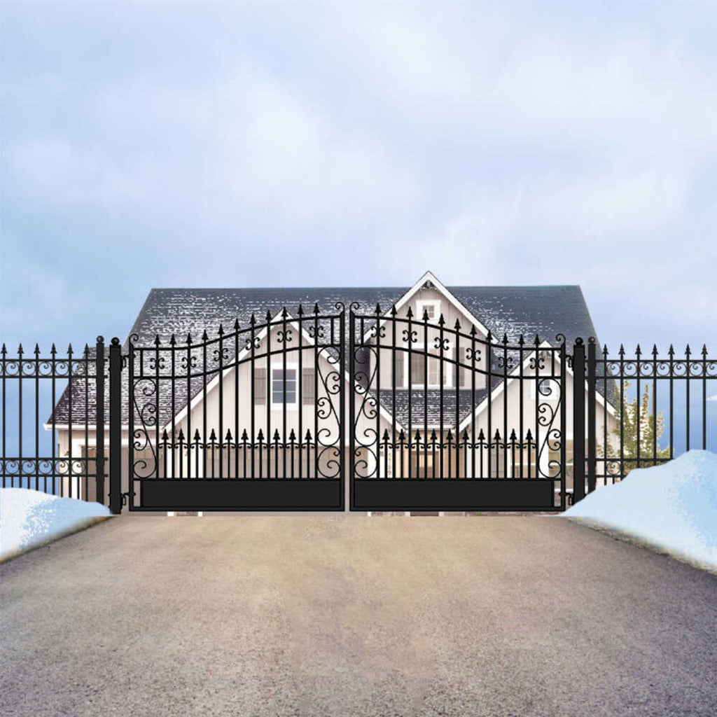 [12-18FT] Heavy-Duty Venice-Style Steel Dual-Swing Driveway Gate (SAK68025)