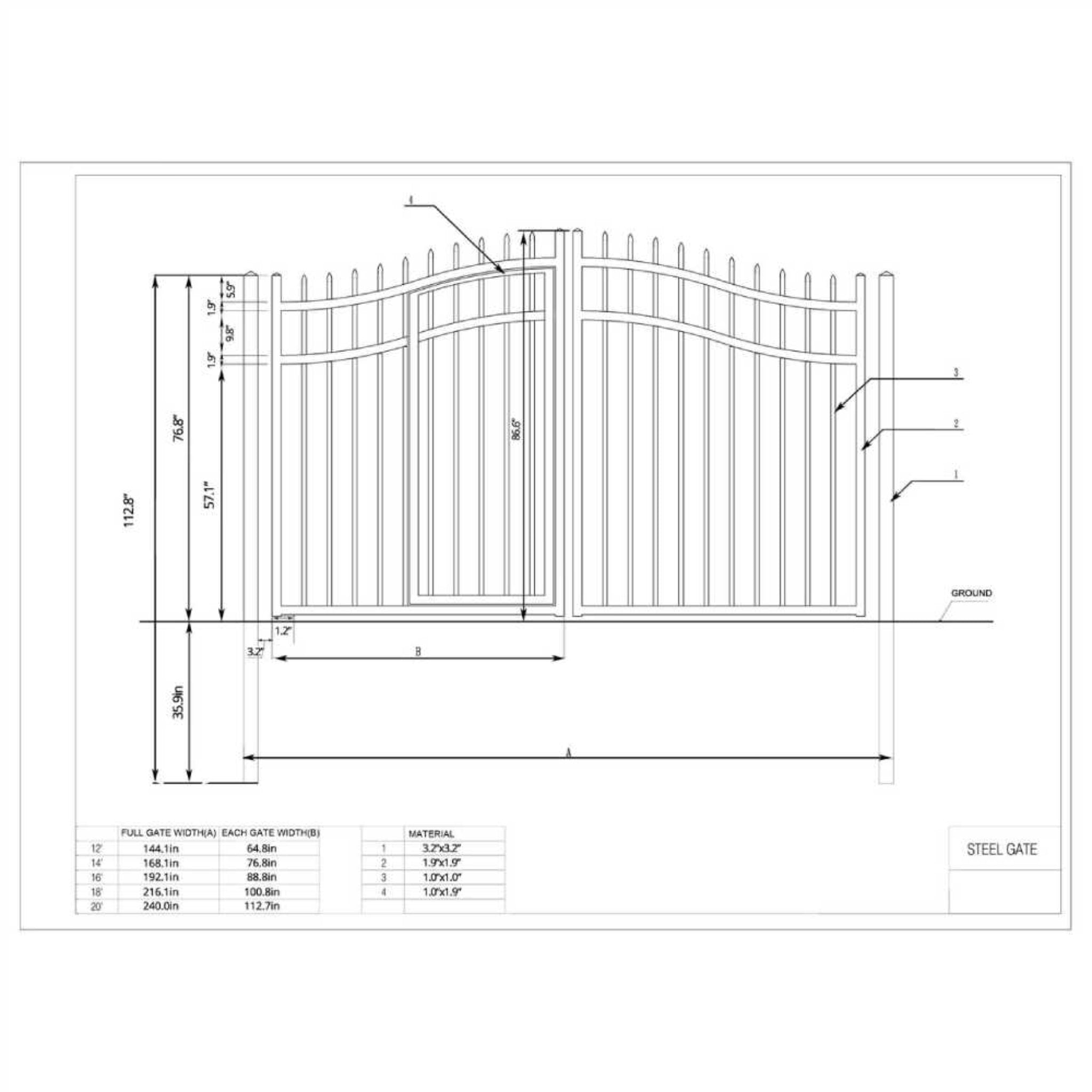 [12-18FT] Heavy-Duty Vienna-Style Steel Dual-Swing Driveway Gate With Built-In Pedestrian Door (SAK75103)