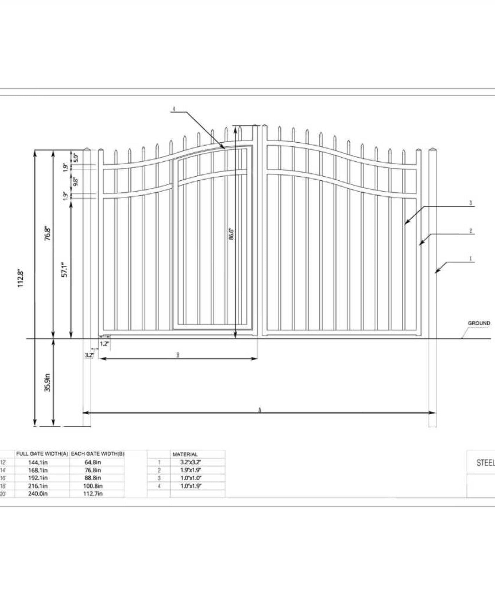 [12-18FT] Heavy-Duty Vienna-Style Steel Dual-Swing Driveway Gate With Built-In Pedestrian Door (SAK75103)