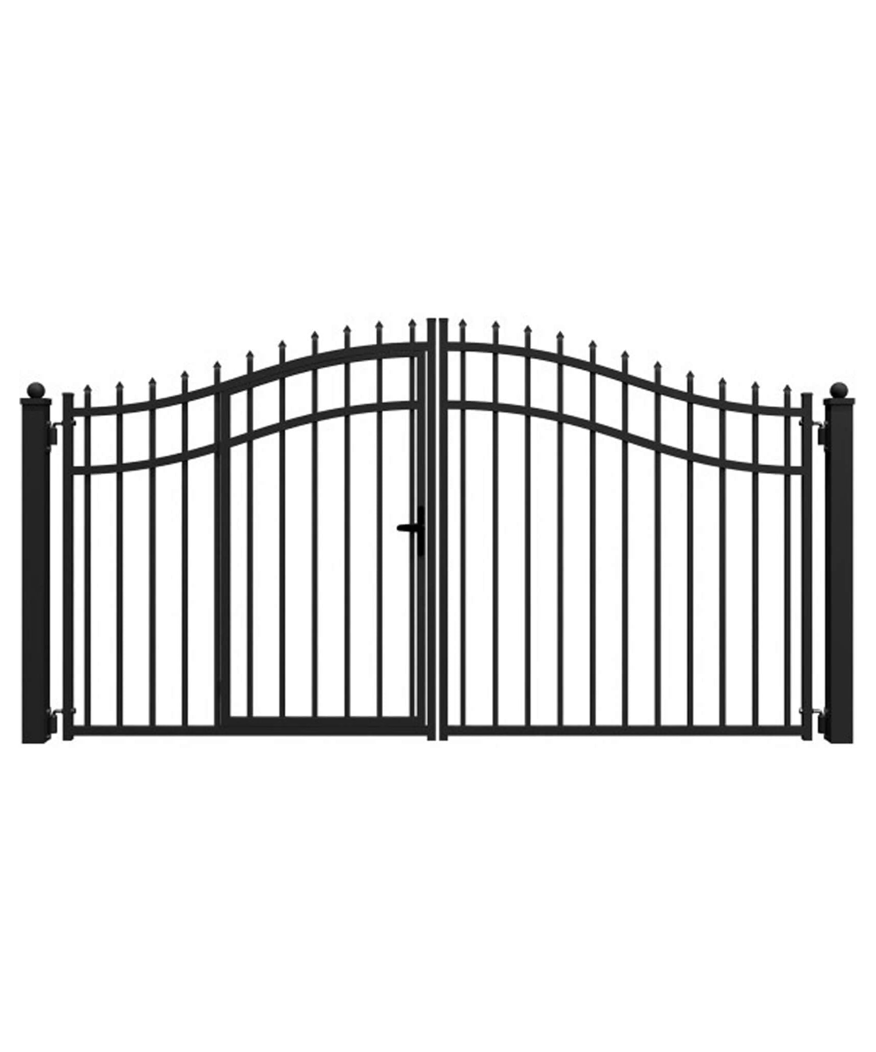 [12-18FT] Heavy-Duty Vienna-Style Steel Dual-Swing Driveway Gate With Built-In Pedestrian Door (SAK75103)