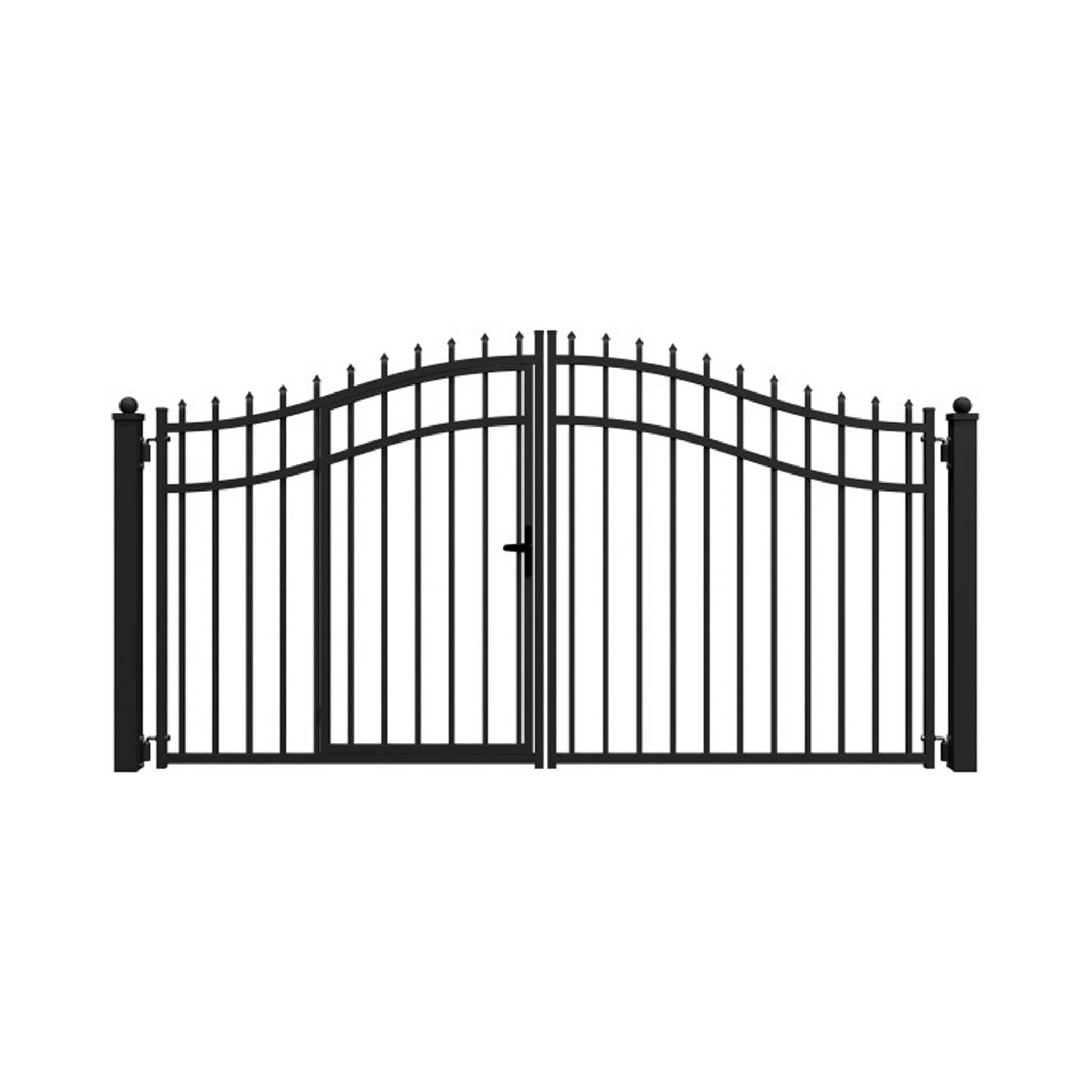 [12-18FT] Heavy-Duty Vienna-Style Steel Dual-Swing Driveway Gate With Built-In Pedestrian Door (SAK75103)