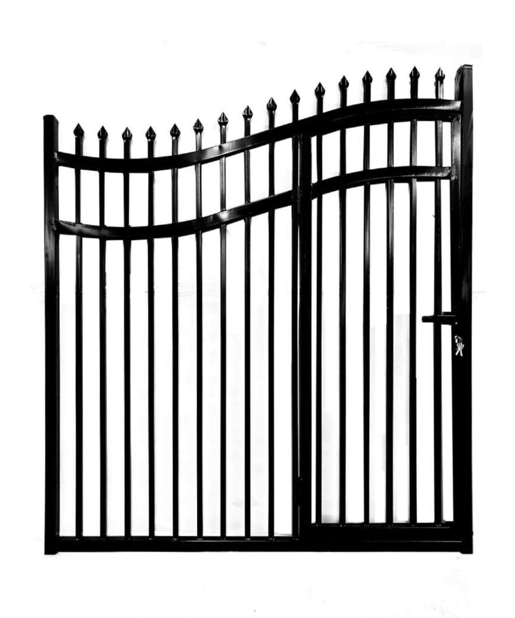 [12-18FT] Heavy-Duty Vienna-Style Steel Dual-Swing Driveway Gate With Built-In Pedestrian Door (SAK75103)