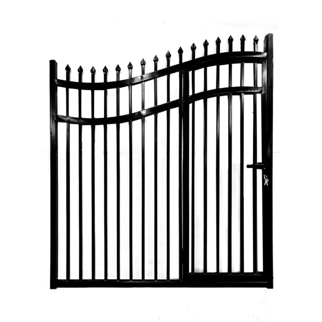 [12-18FT] Heavy-Duty Vienna-Style Steel Dual-Swing Driveway Gate With Built-In Pedestrian Door (SAK75103)