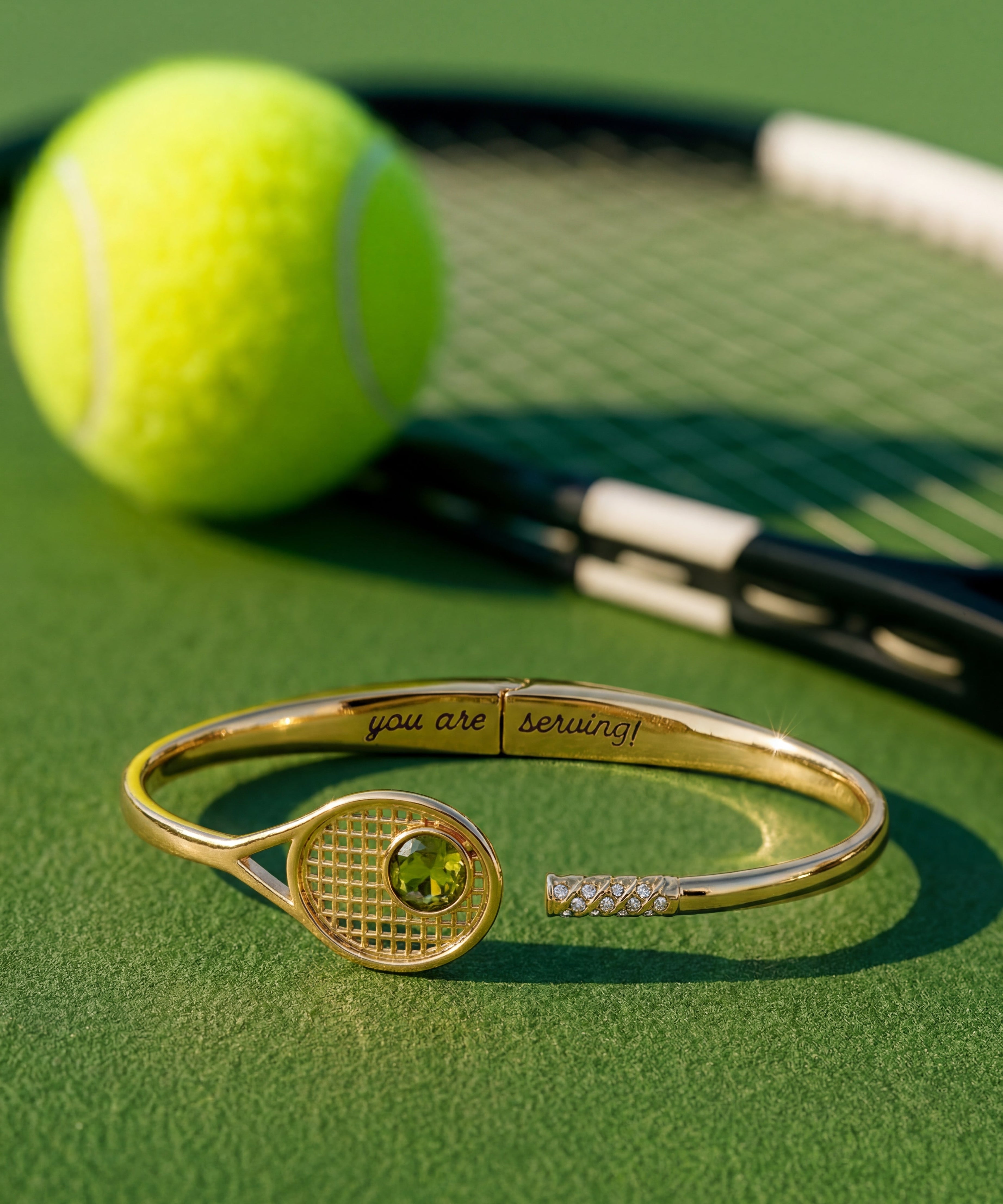 Tennis Racket 'You Are Serving' Hinge Cuff Bracelet
