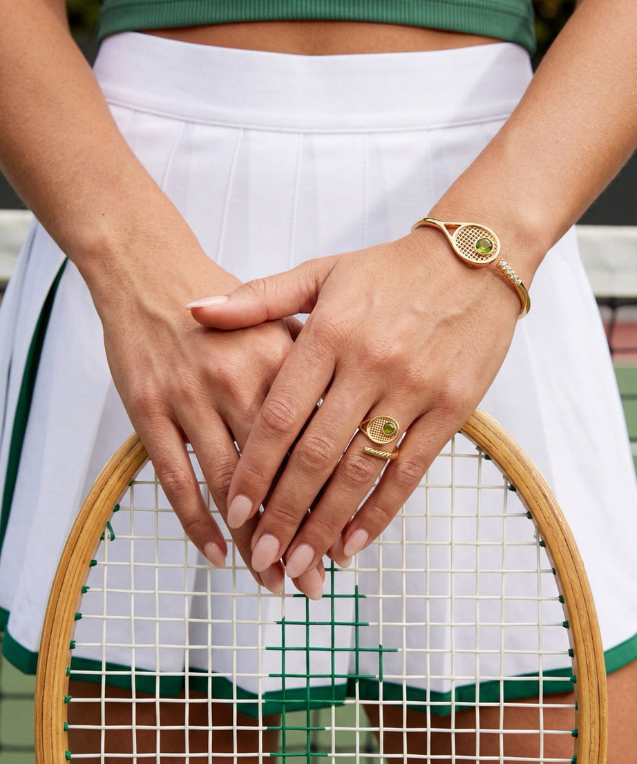 Tennis Racket 'You Are Serving' Hinge Cuff Bracelet