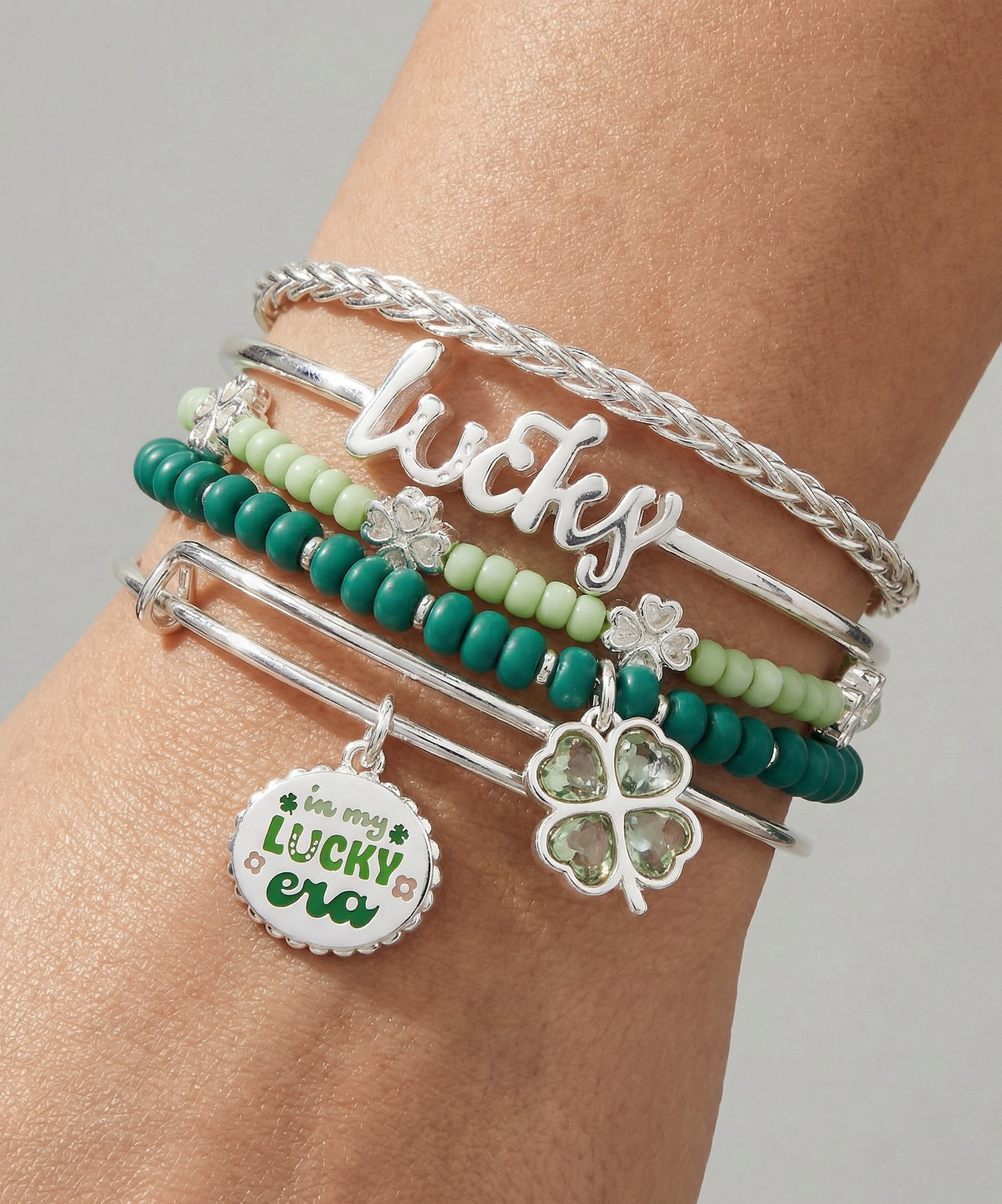 Lucky Four-Leaf Clover Bangle Set of 5