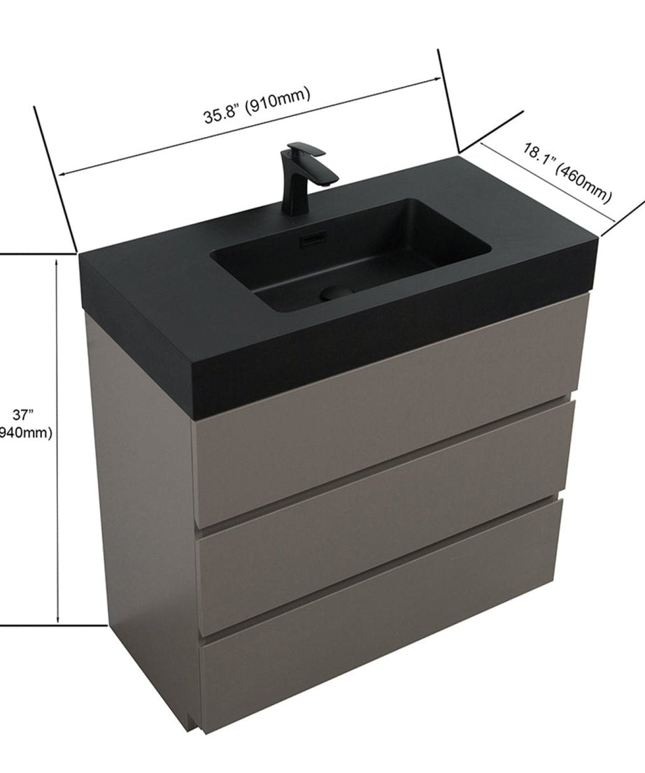 Nuvia 36-Inch Premium Modern Freestanding One-Piece Bathroom Vanity Set Without Drain And Faucet (SAK71364)