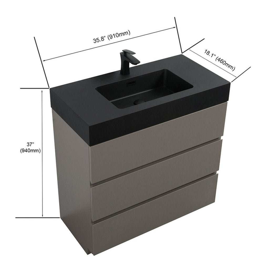 Nuvia 36-Inch Premium Modern Freestanding One-Piece Bathroom Vanity Set Without Drain And Faucet (SAK71364)