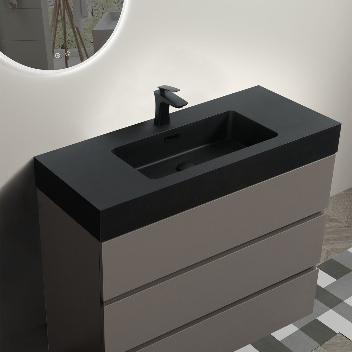 Nuvia 36-Inch Premium Modern Freestanding One-Piece Bathroom Vanity Set Without Drain And Faucet (SAK71364)