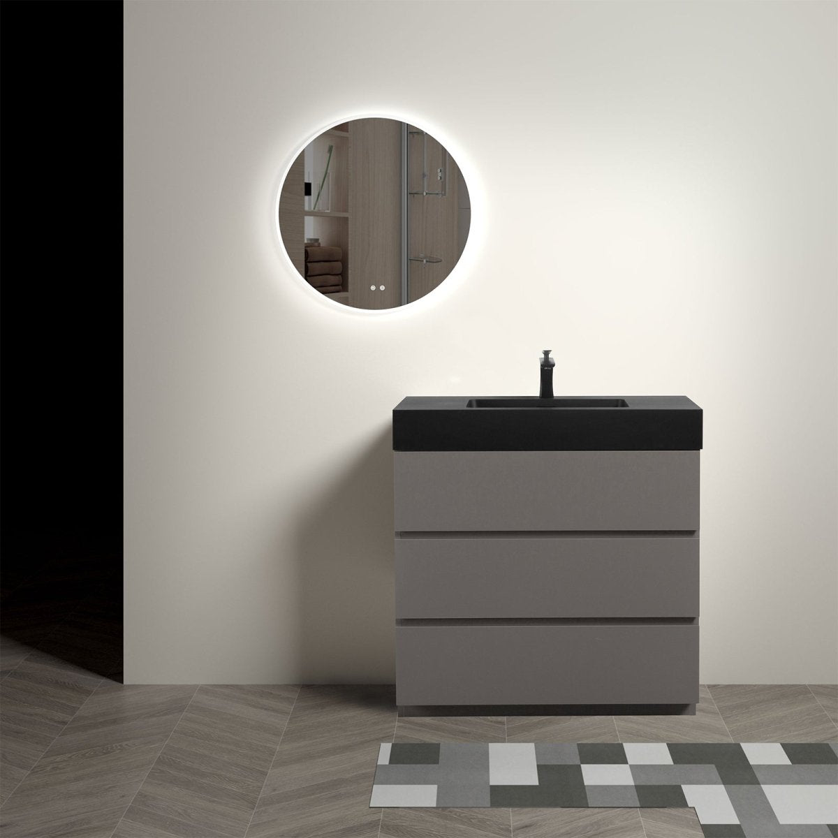 Nuvia 36-Inch Premium Modern Freestanding One-Piece Bathroom Vanity Set Without Drain And Faucet (SAK71364)