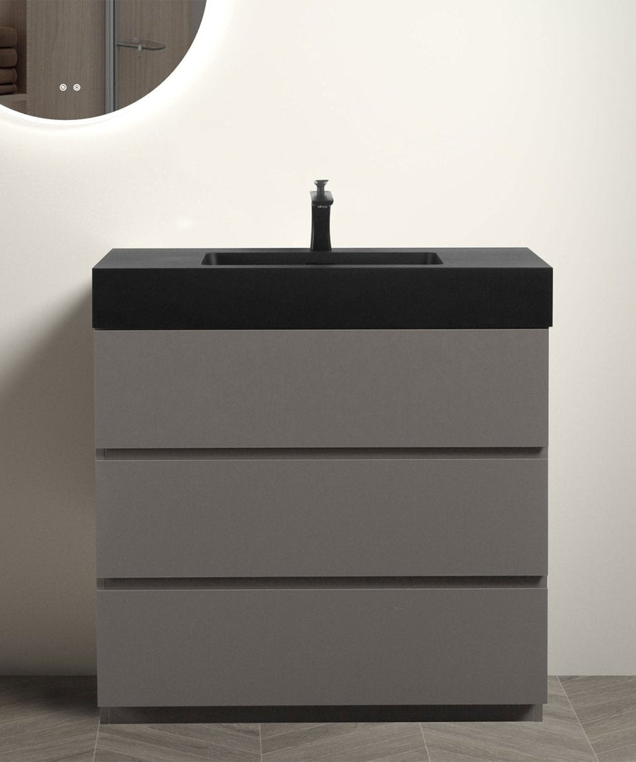 Nuvia 36-Inch Premium Modern Freestanding One-Piece Bathroom Vanity Set Without Drain And Faucet (SAK71364)