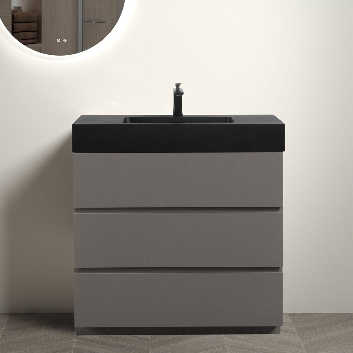 Nuvia 36-Inch Premium Modern Freestanding One-Piece Bathroom Vanity Set Without Drain And Faucet (SAK71364)