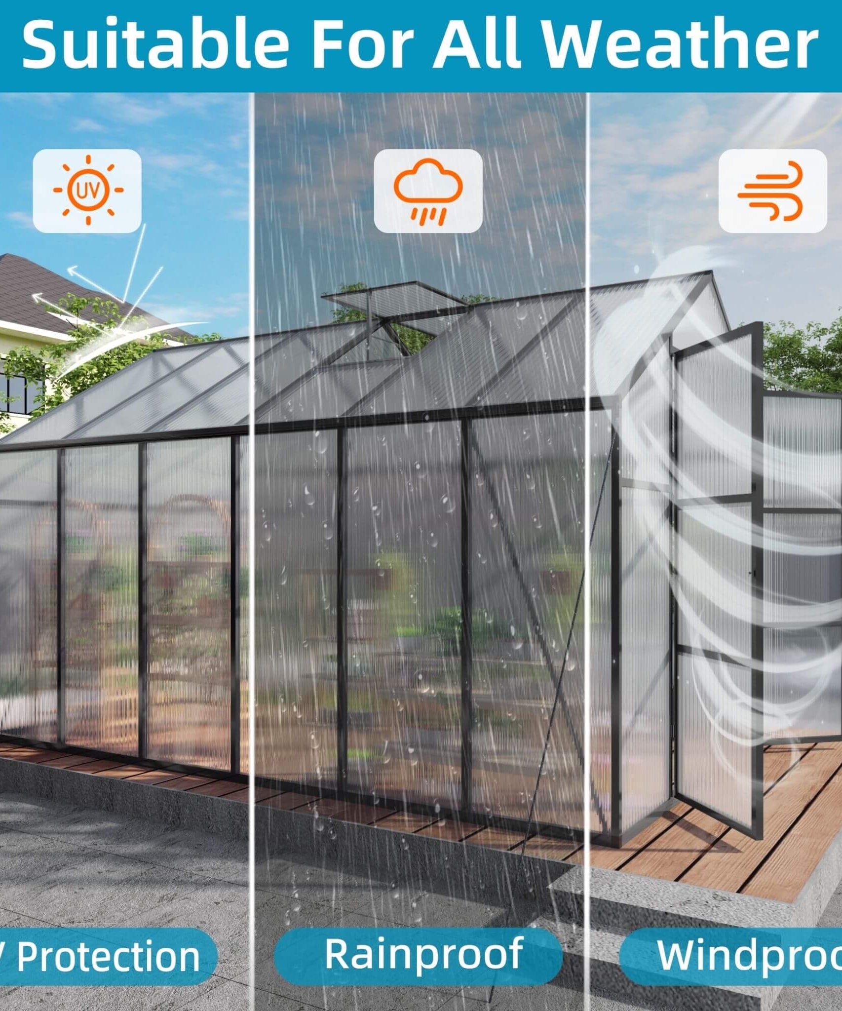 [08X12FT] All-Season Outdoor Backyard Polycarbonate Greenhouse With Raised Base And Aluminum Frame (SAK78614)