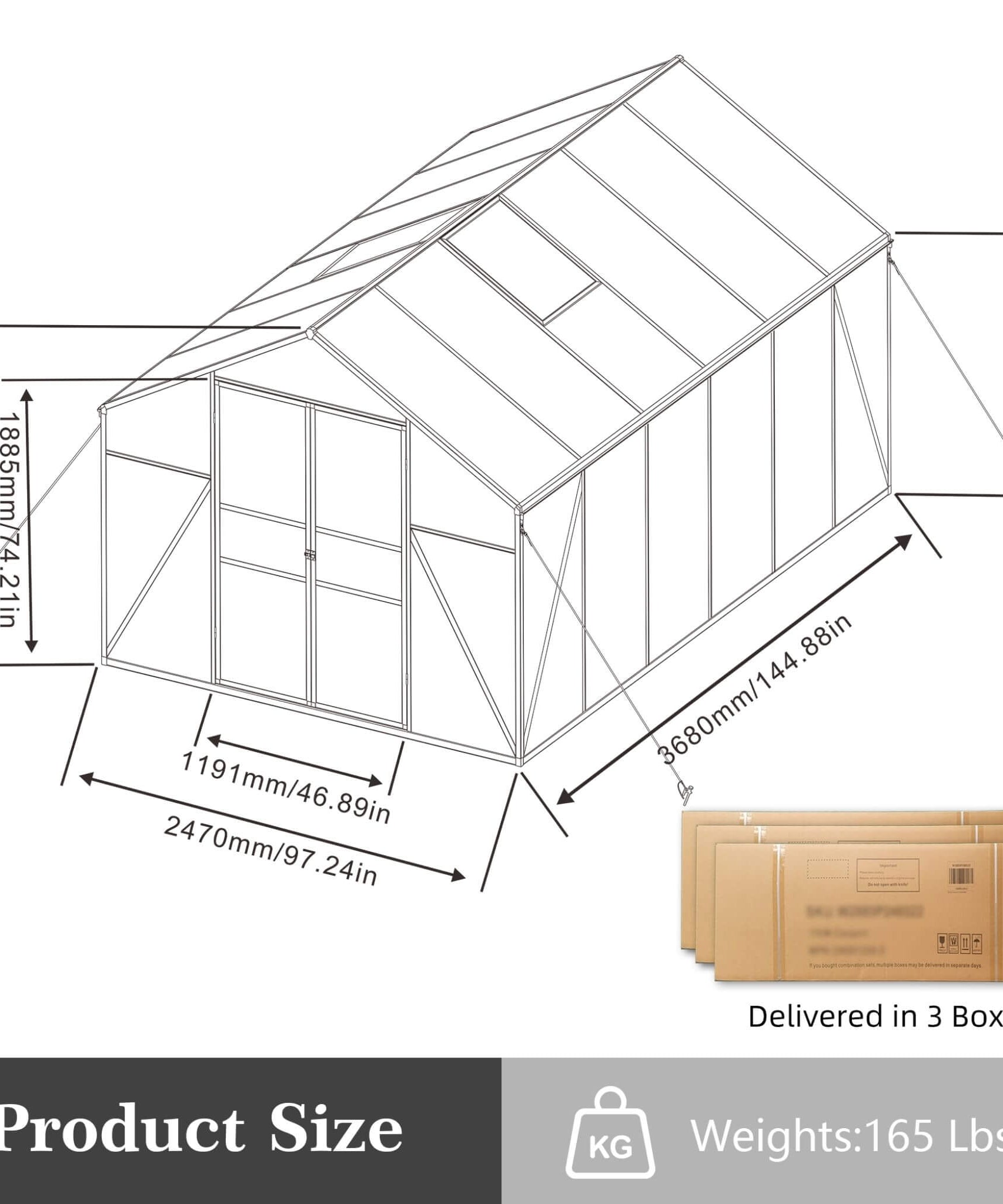 [08X12FT] All-Season Outdoor Backyard Polycarbonate Greenhouse With Raised Base And Aluminum Frame (SAK78614)