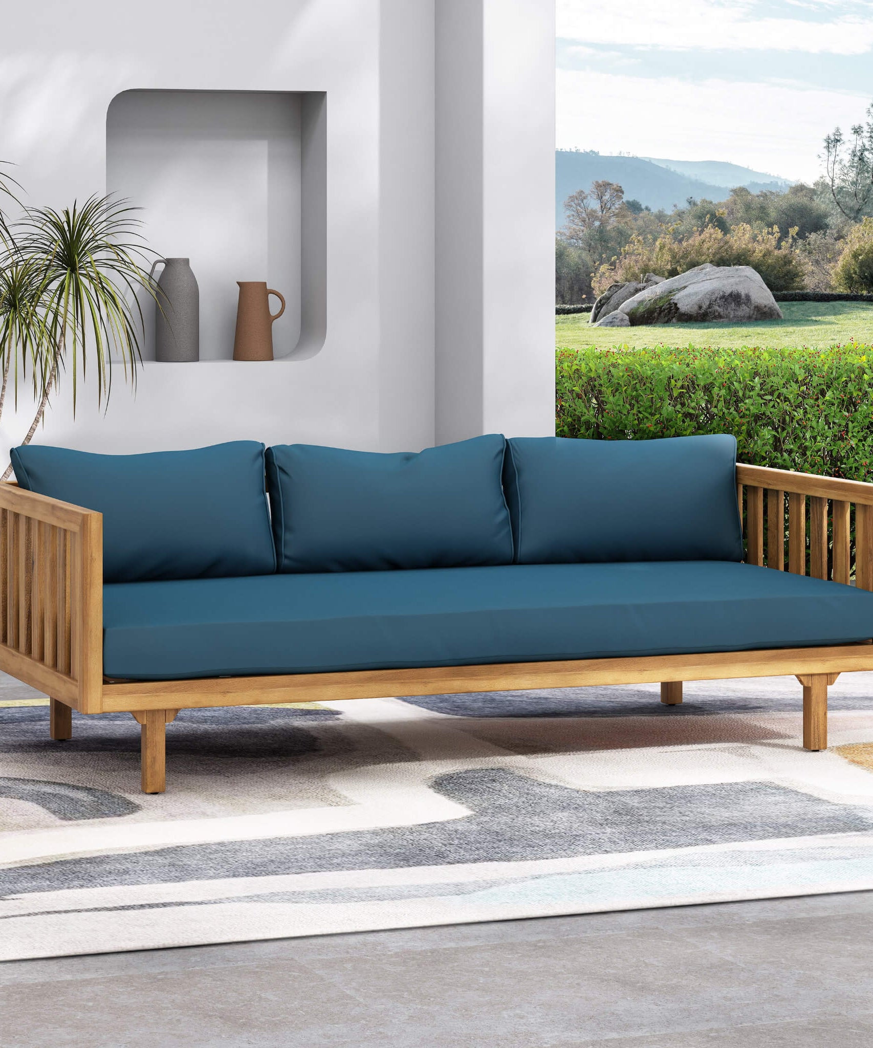 Alora 3-Seater Acacia Wood Daybed Sofa With Water-Resistant Cushions (SAK65773)