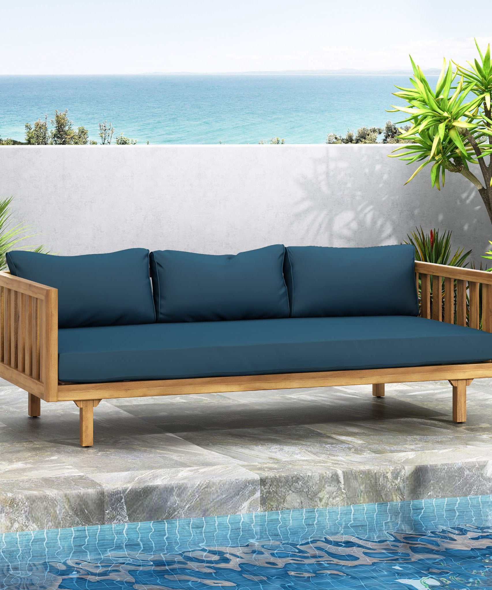 Alora 3-Seater Acacia Wood Daybed Sofa With Water-Resistant Cushions (SAK65773)