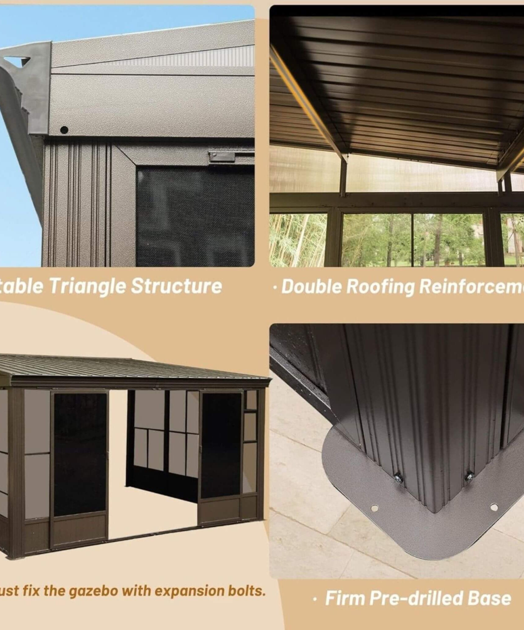 [10X12FT] Alora Atrium Premium Against Wall Mounted Solarium Sunroom With Galvanized Steel Sloping Roof (SAK96375)