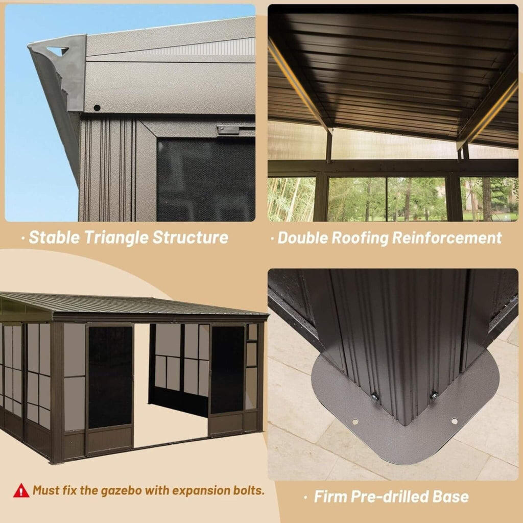 [10X12FT] Alora Atrium Premium Against Wall Mounted Solarium Sunroom With Galvanized Steel Sloping Roof (SAK96375)